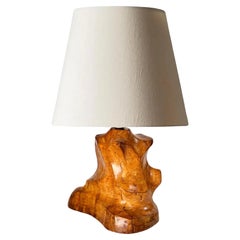 Sculptural Table Lamp Carved  in an Olive  Wood Block France 1950