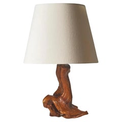 Sculptural Table Lamp Carved  in an Olive  Wood Block France 1950