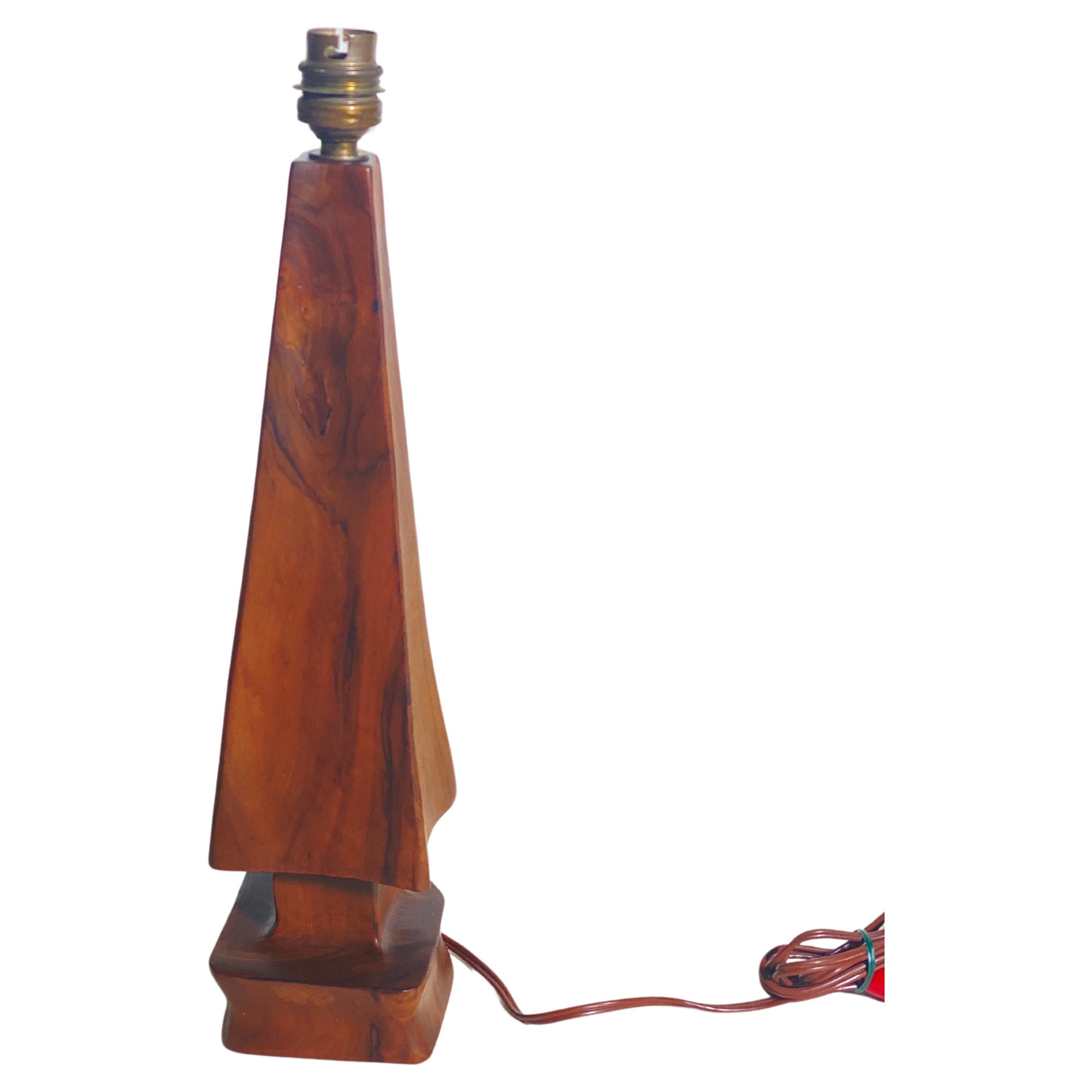 Spanish Sculptural Table Lamp Carved on in Olive Wood France 1950 For Sale