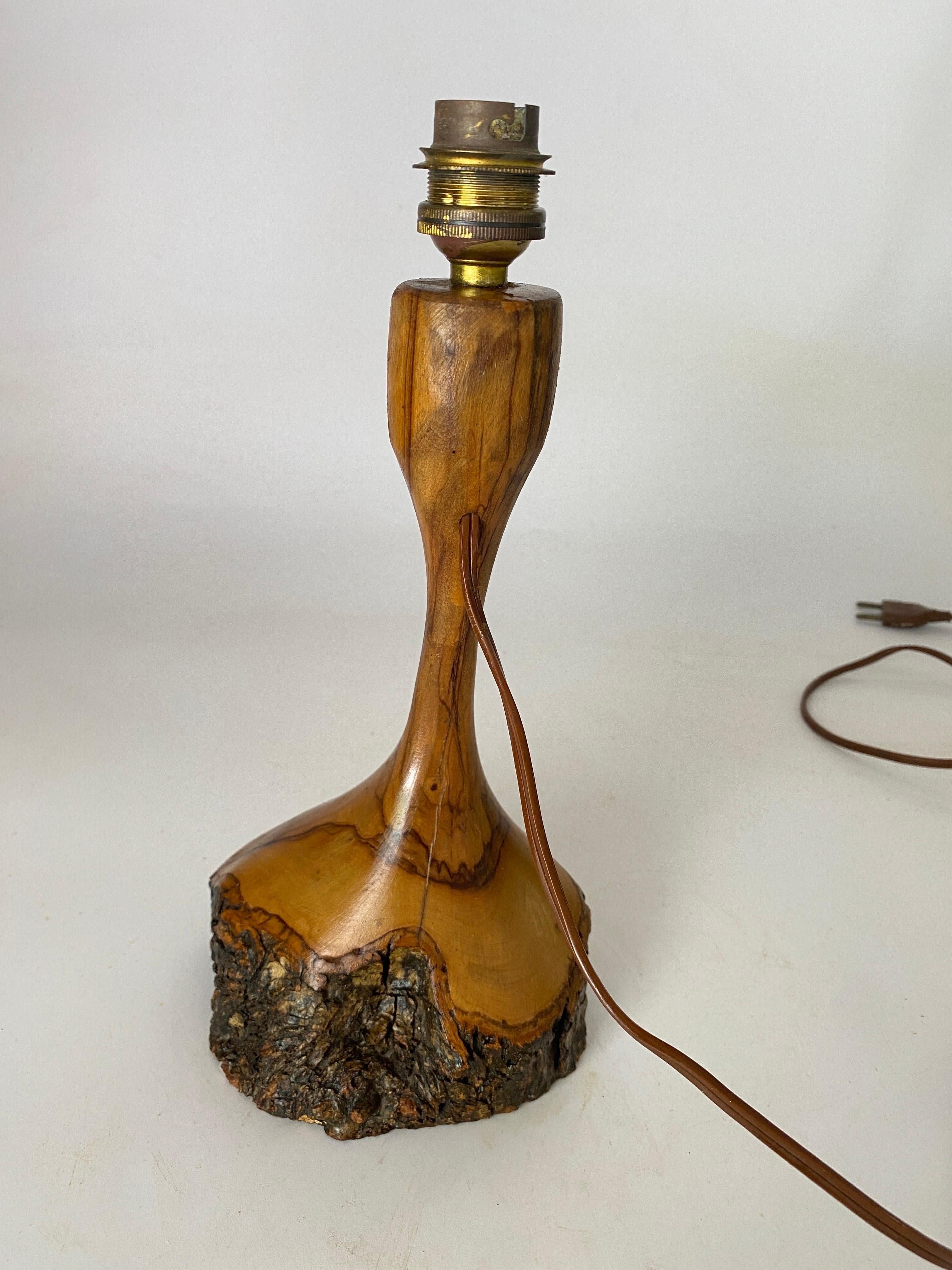 Sculptural Table Lamp Carved on in Olive Wood France 1950 For Sale 3