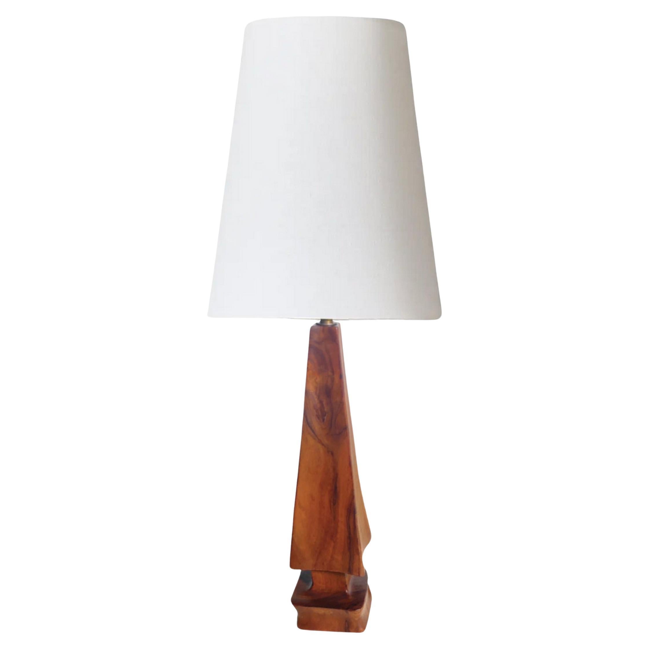 Sculptural Table Lamp Carved on in Olive Wood France 1950
