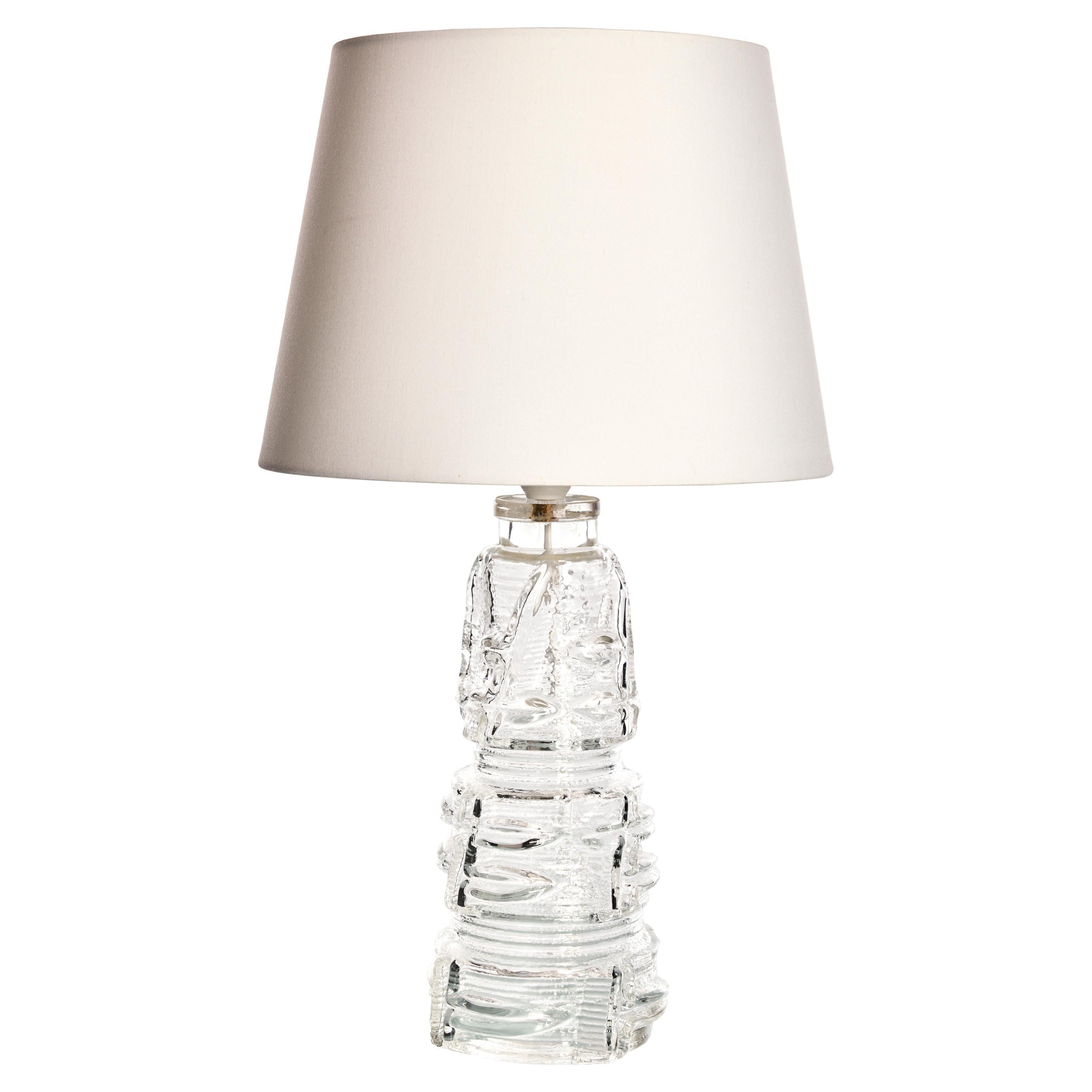 Skulpturale Tischlampe, Klarglas,  Pukeberg, Schweden, 1970er Jahre