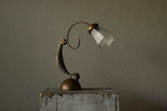 Sculptural Table Lamp in Brass and Opaline Glass Europe Early 20th Century