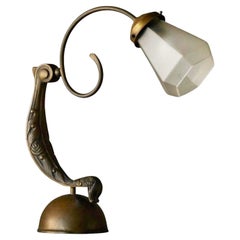 Sculptural Table Lamp in Brass and Opaline Glass Europe Early 20th Century