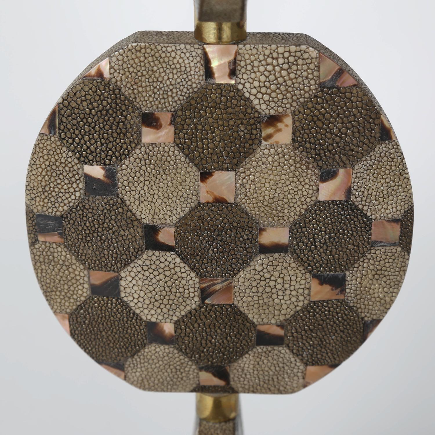 Hand-Crafted Sculptural Table Lamp in Shagreen and Horn with Brass Fittings, 1980s For Sale