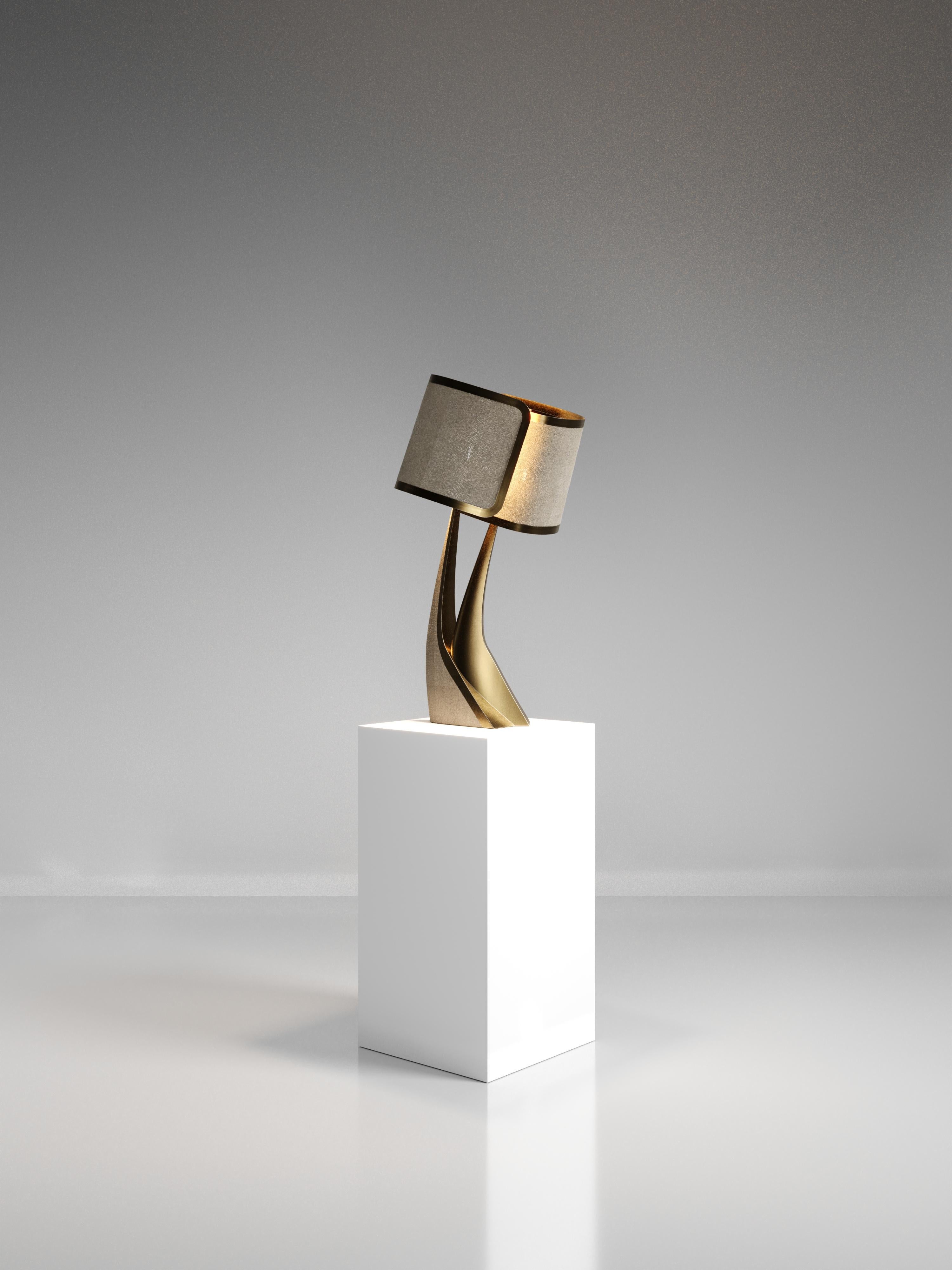 Contemporary Sculptural Table Lamp in Shagreen Inlay and Bronze-Patina Brass by Kifu Paris For Sale