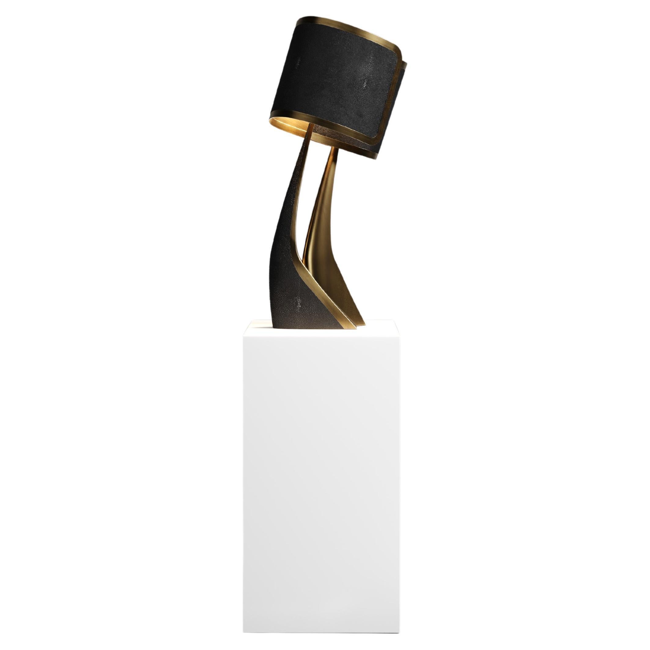 Sculptural Table Lamp in Shagreen Inlay and Bronze-Patina Brass by Kifu Paris For Sale