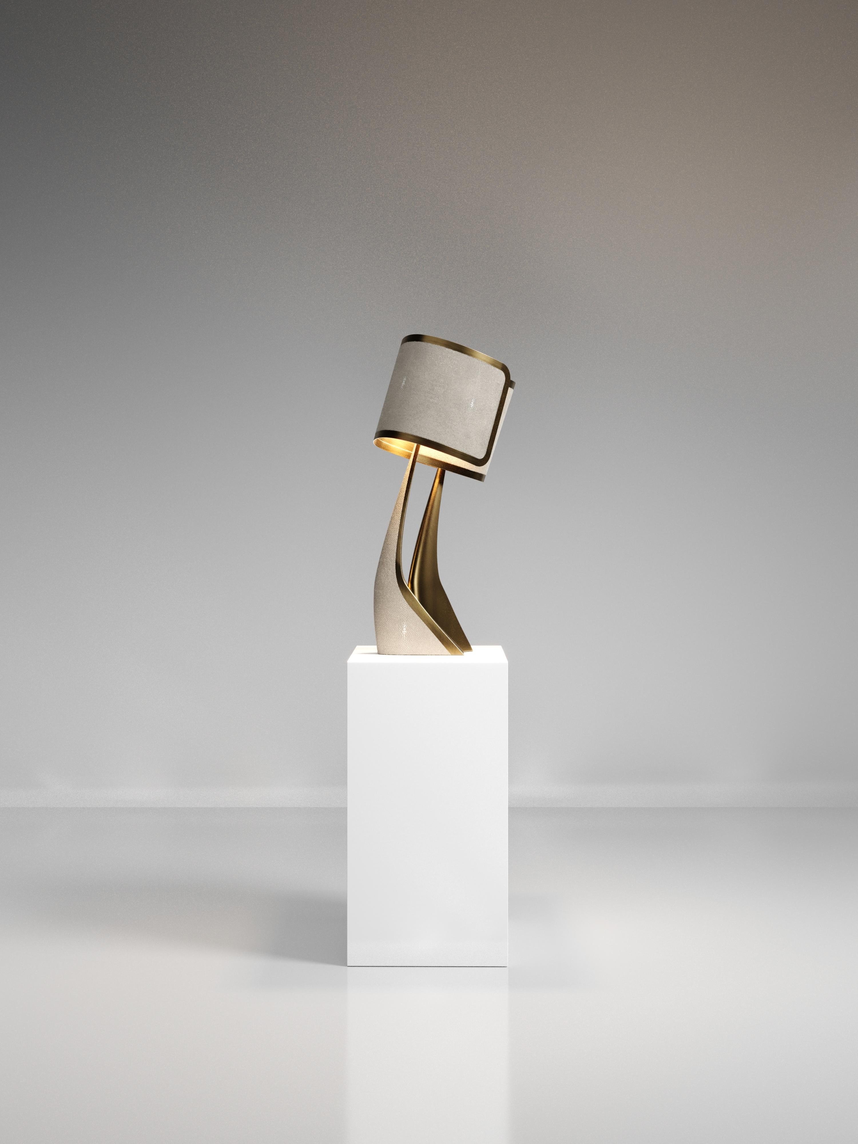 Contemporary Sculptural Table Lamp in Shell Inlay and Bronze-Patina Brass by Kifu Paris For Sale