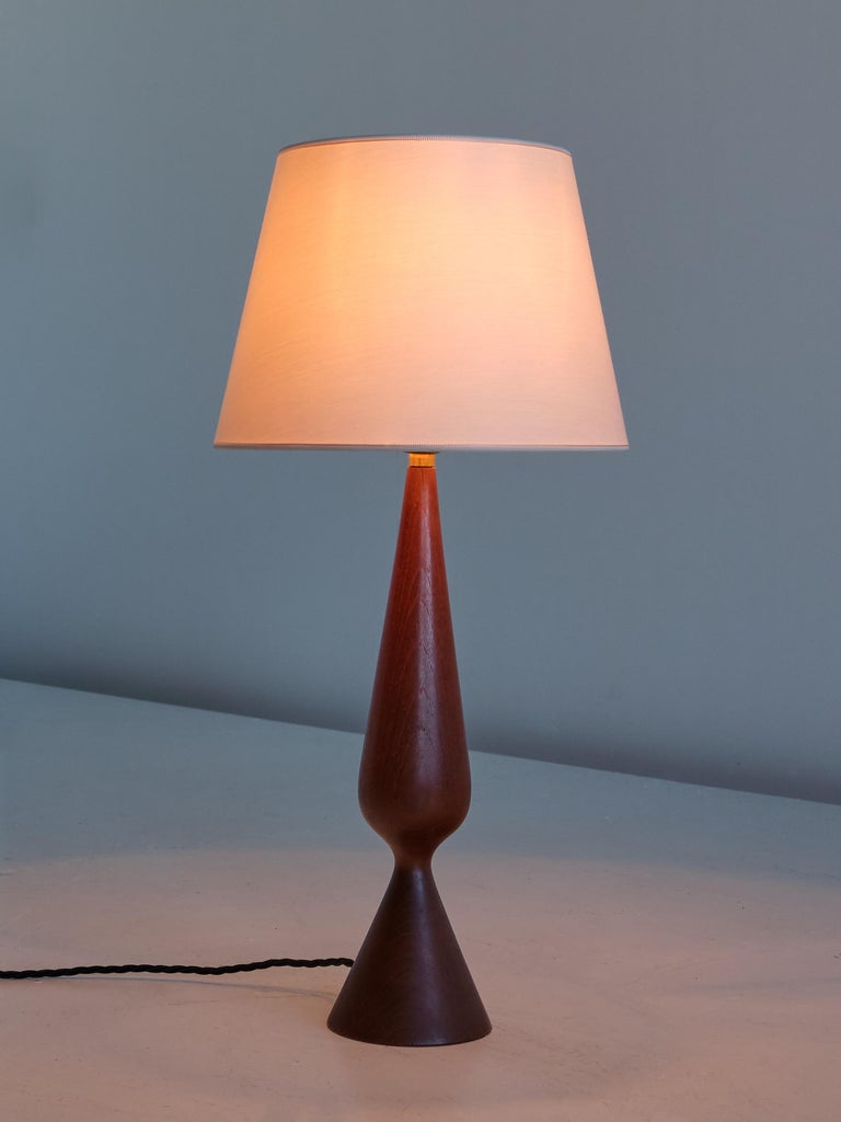 Danish Sculptural Table Lamp in Teak Wood and Ivory Drum Shade, Denmark, 1960s For Sale