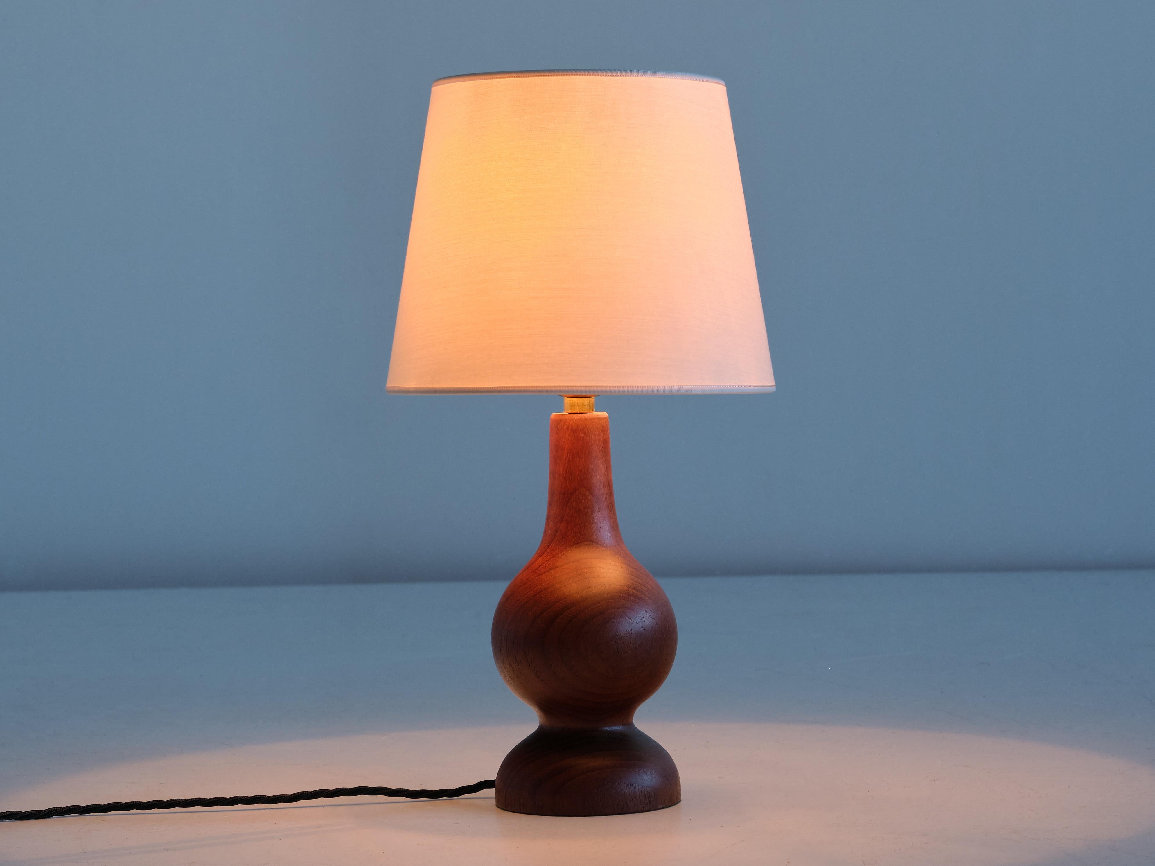 Danish Sculptural Table Lamp in Teak Wood and Ivory Drum Shade, Denmark, 1960s For Sale