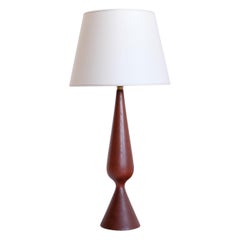 Sculptural Table Lamp in Teak Wood and Ivory Drum Shade, Denmark, 1960s