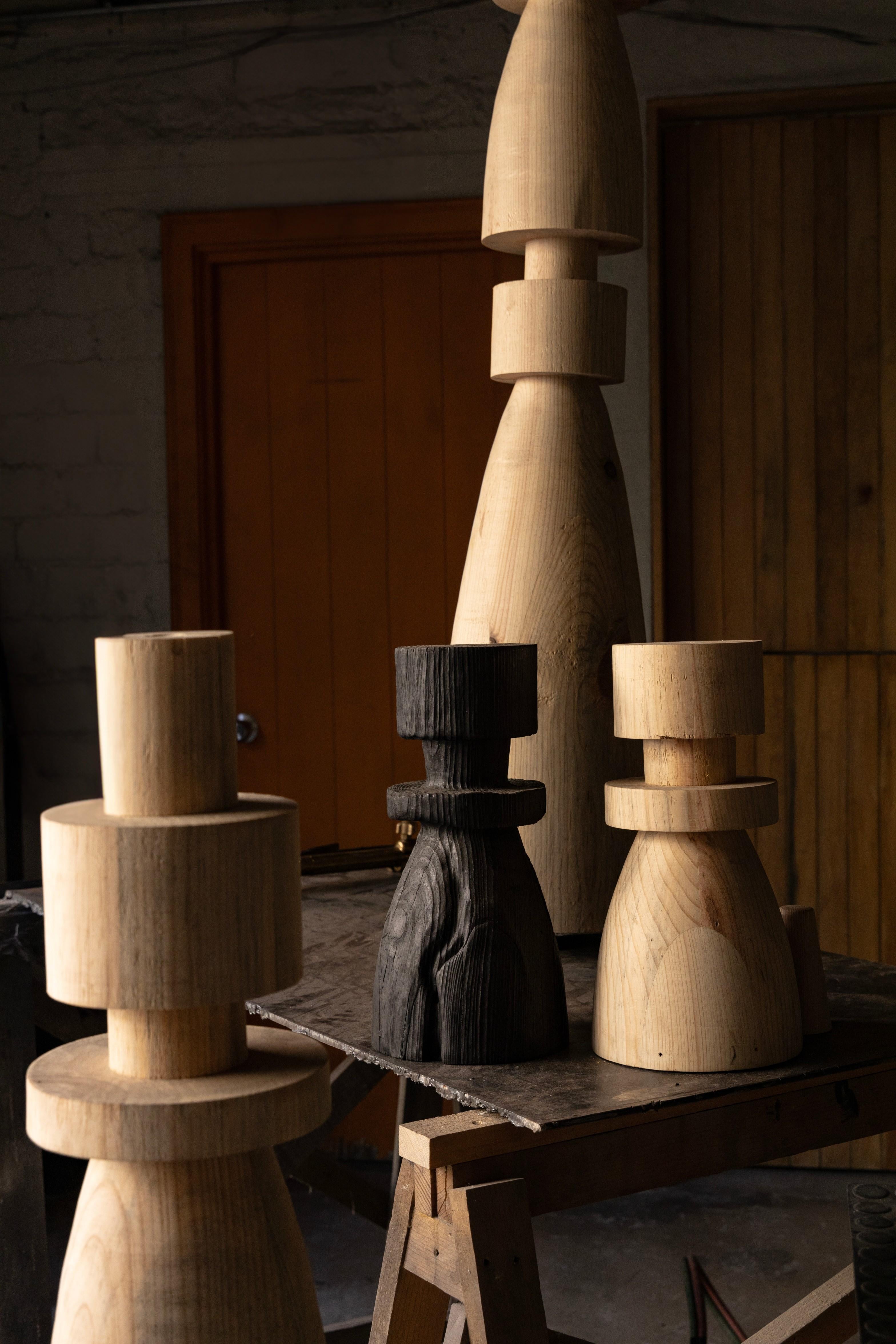 Sculptural Table Lamp Mezquite Burned Wood Flexible Natural Linen Shade For Sale 2