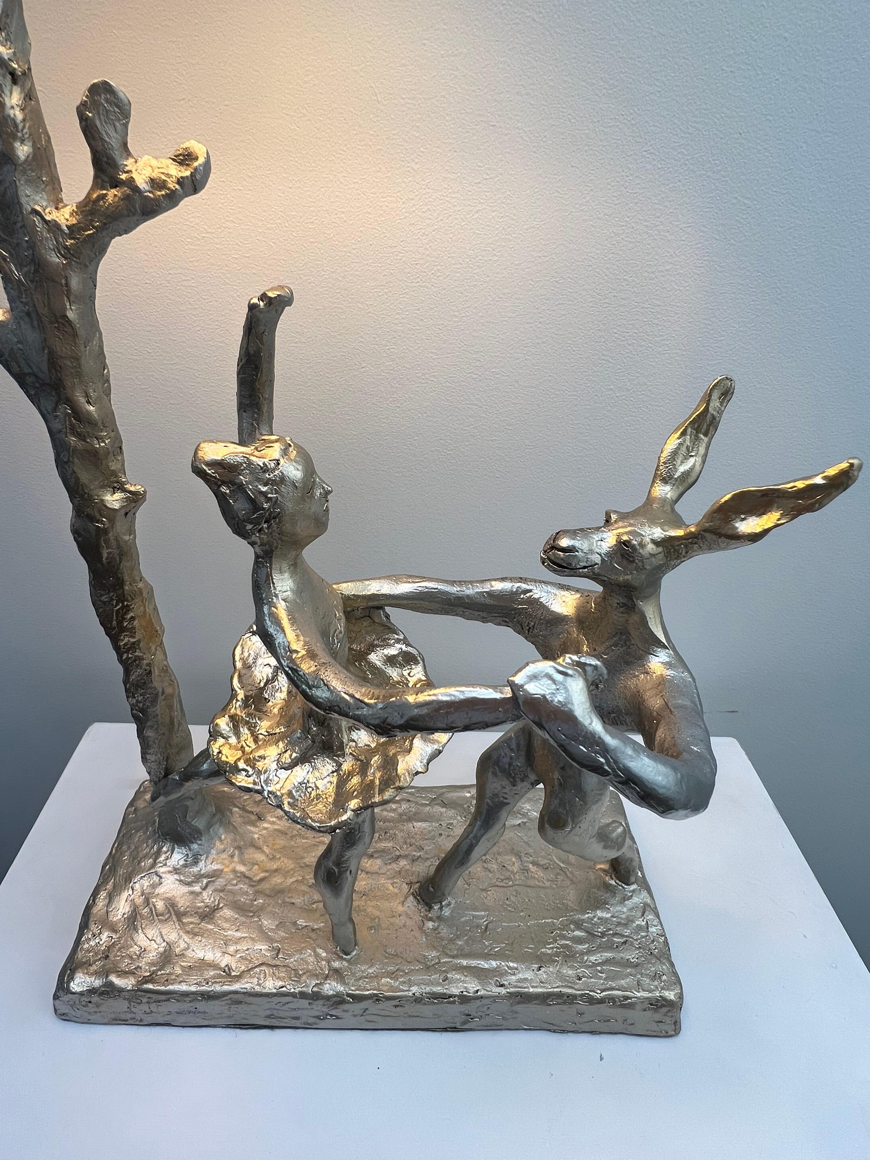 Modern  Sculptural table lamp, hare & ballet dancer, handcrafted   For Sale