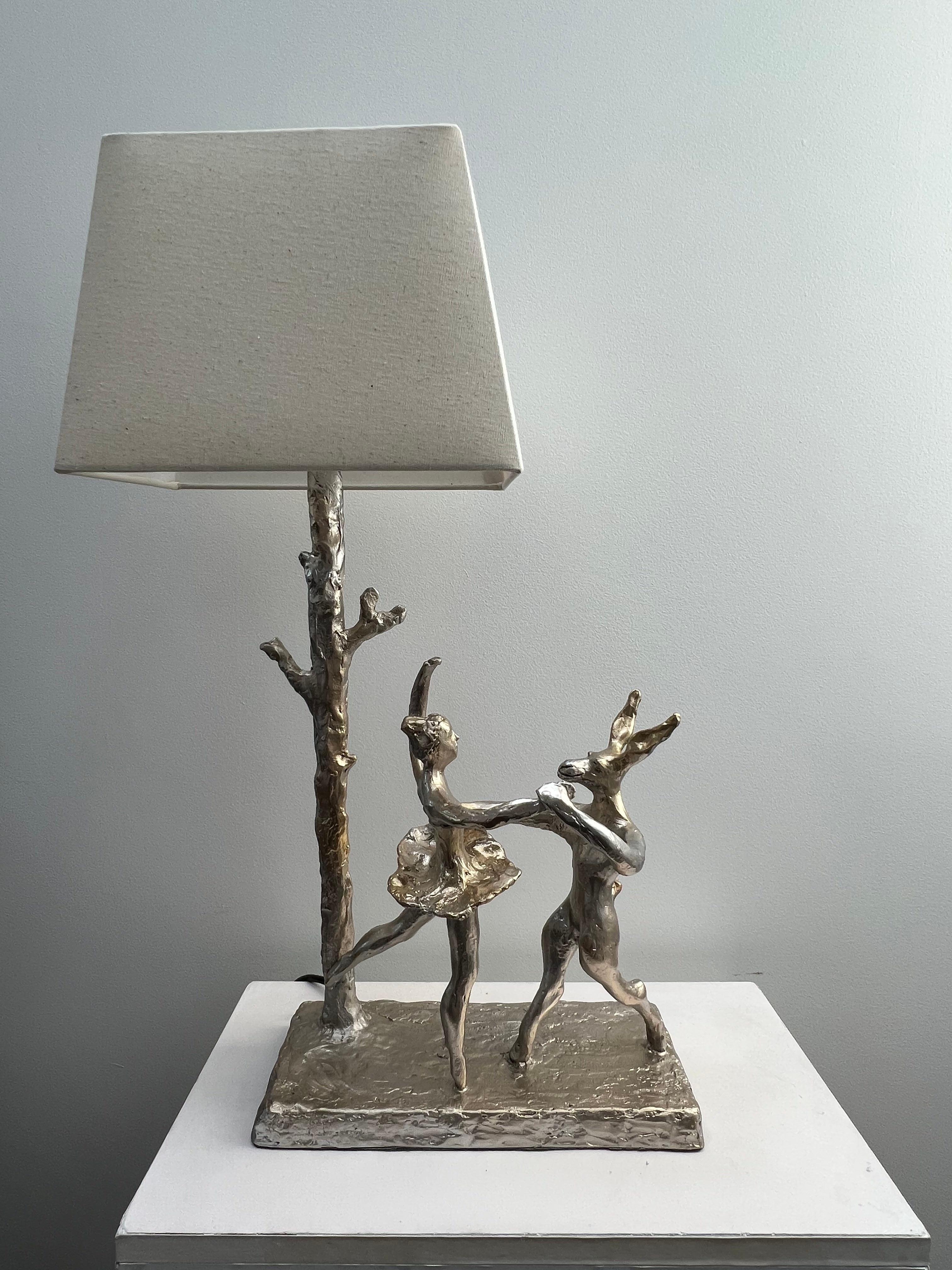 British  Sculptural table lamp, hare & ballet dancer, handcrafted   For Sale