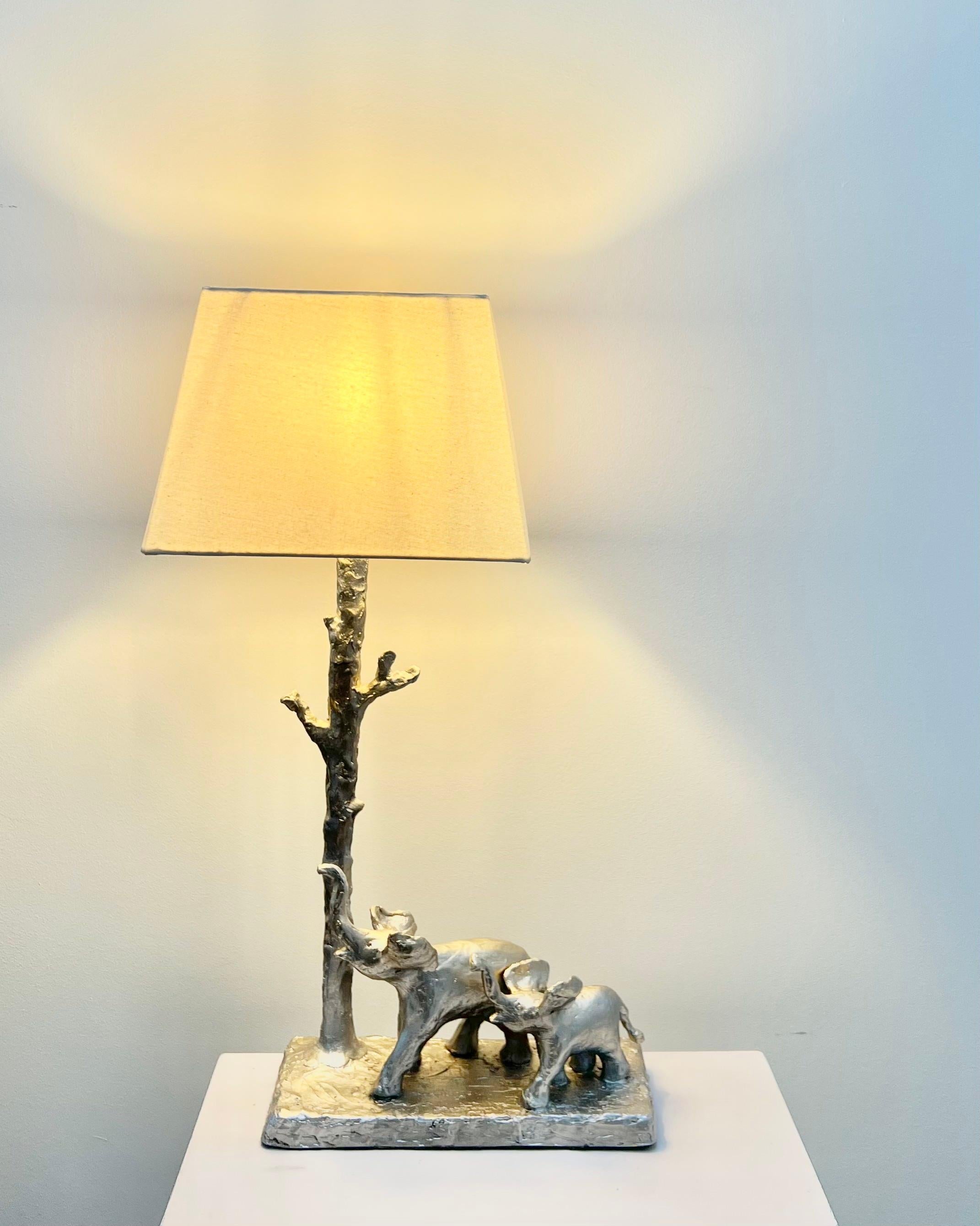 British Elephants  table lamp , handmade and cast For Sale