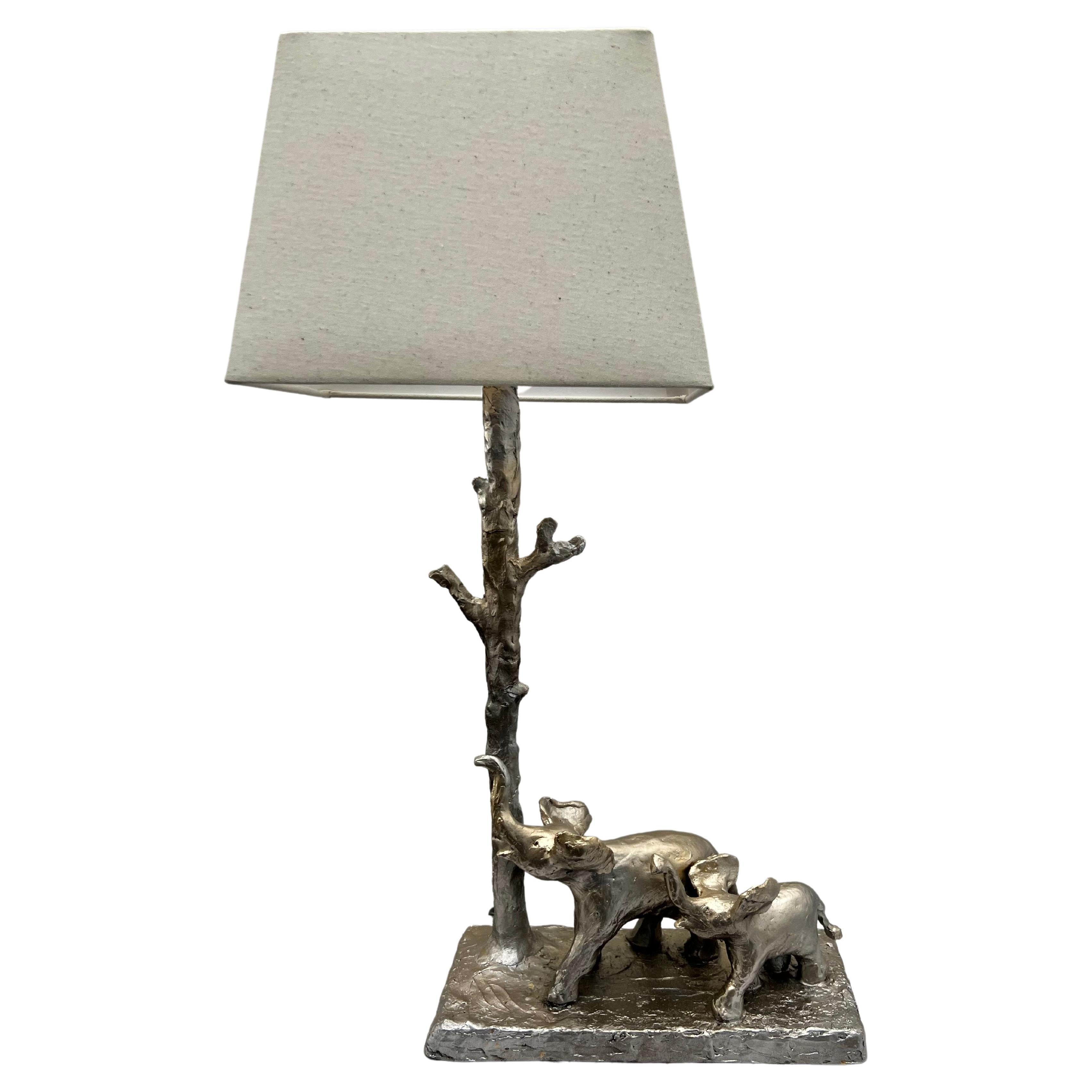 Elephants  table lamp , handmade For Sale