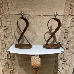 Sculptural Table Lamps Eugenio Escudero 1950s Mexican Modern Mahogany and Brass