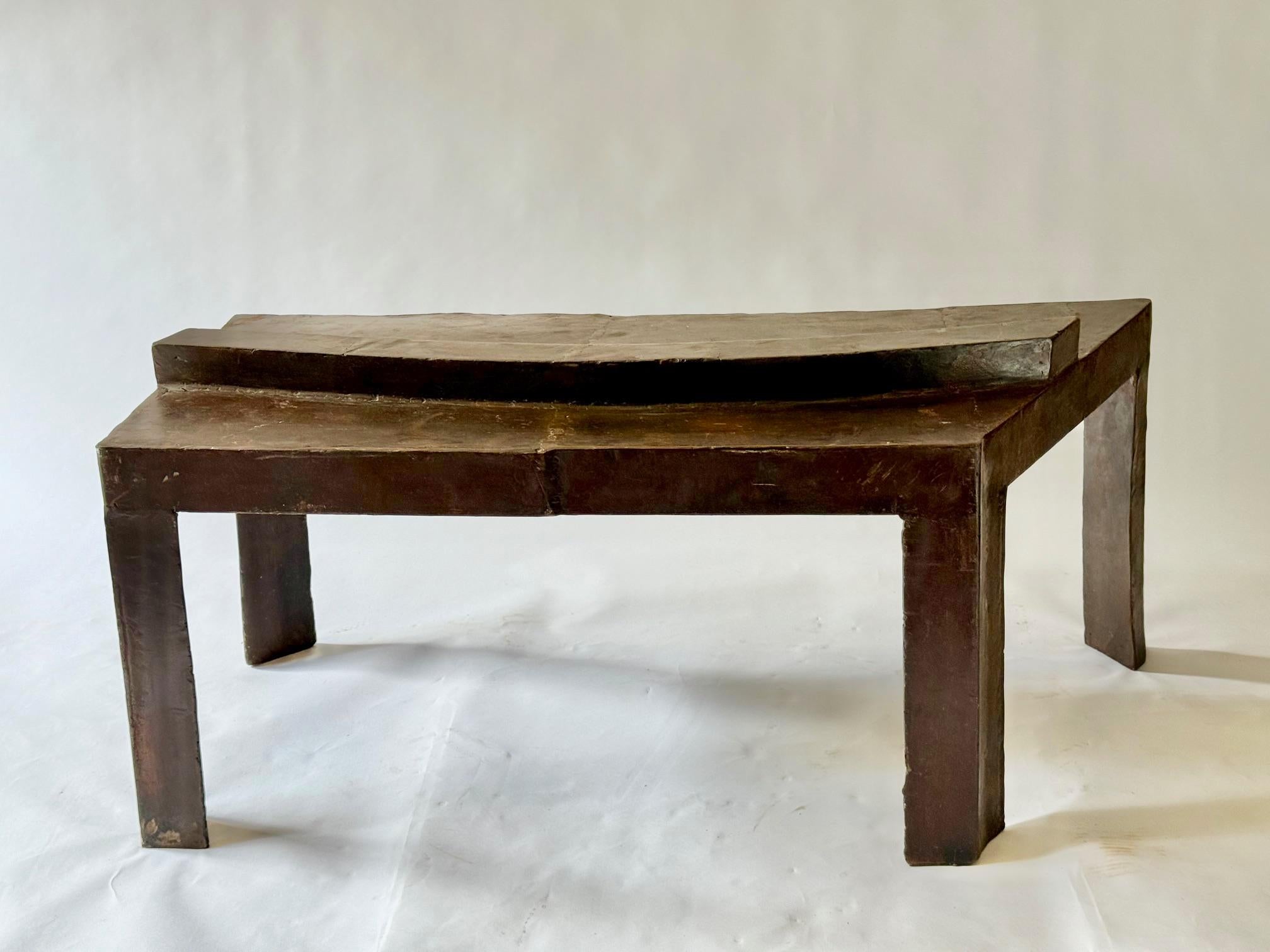 Sculptural Table With Pieced and Welded Steel. Waxed Finish.  David Hacker For Sale 1