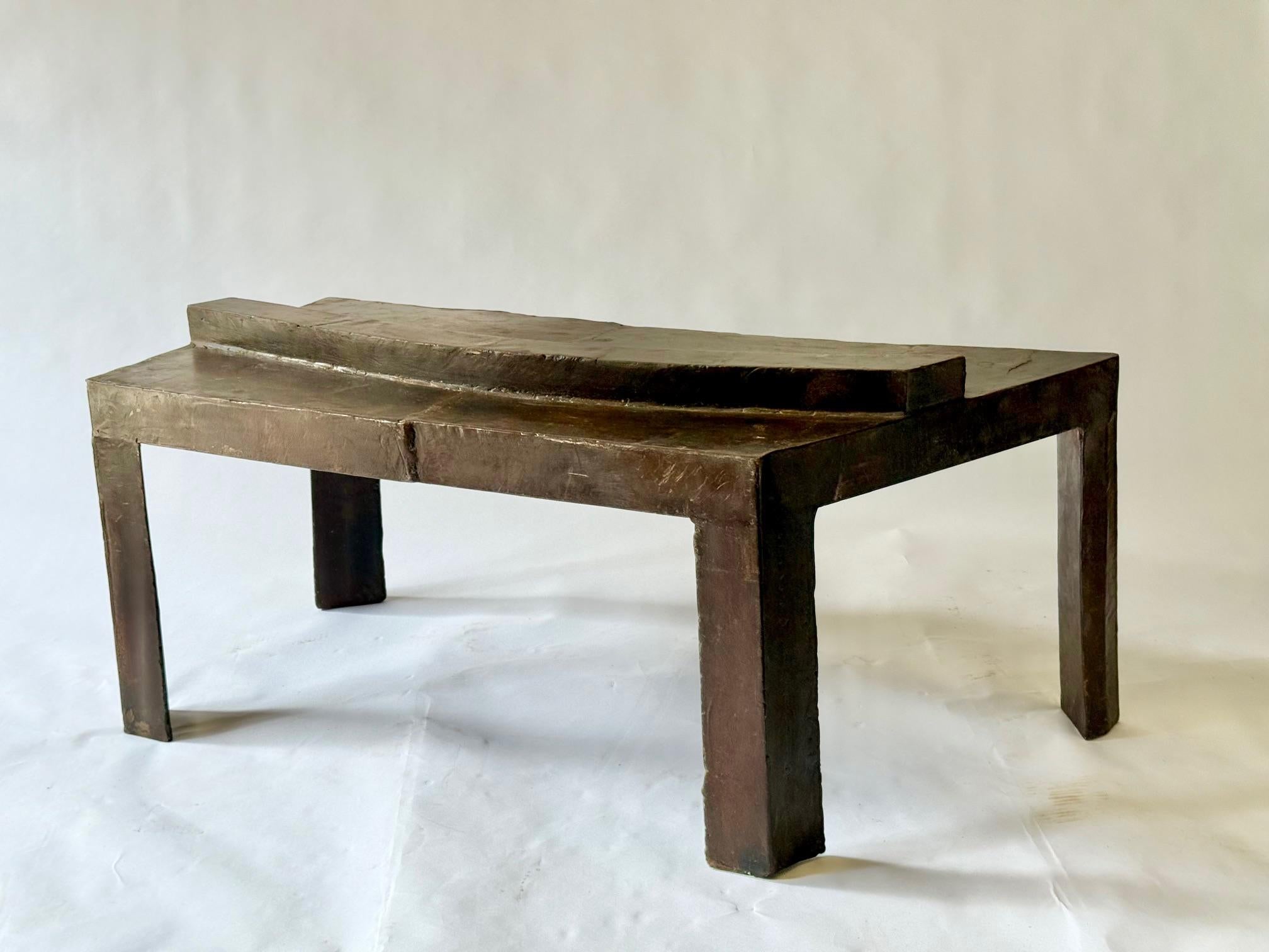 Sculptural Table With Pieced and Welded Steel. Waxed Finish.  David Hacker For Sale 3