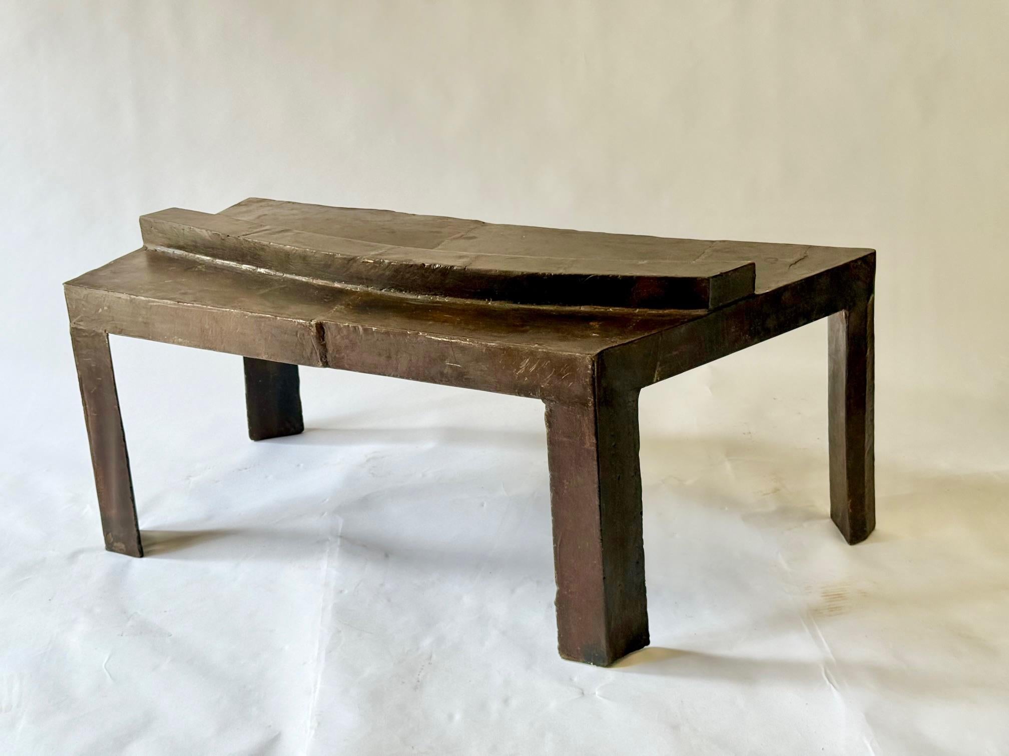 Sculptural Table With Pieced and Welded Steel. Waxed Finish.  David Hacker For Sale 4