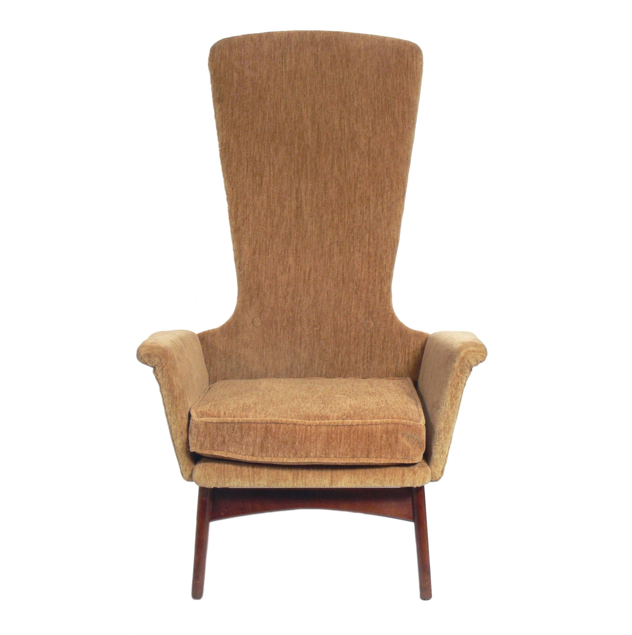 Sculptural Tall Back Lounge Chair, designed by Adrian Pearsall for Craft Associates, American, circa 1960s. This piece is currently being reupholstered and can be completed in your fabric. The price noted INCLUDES reupholstery in your fabric. The