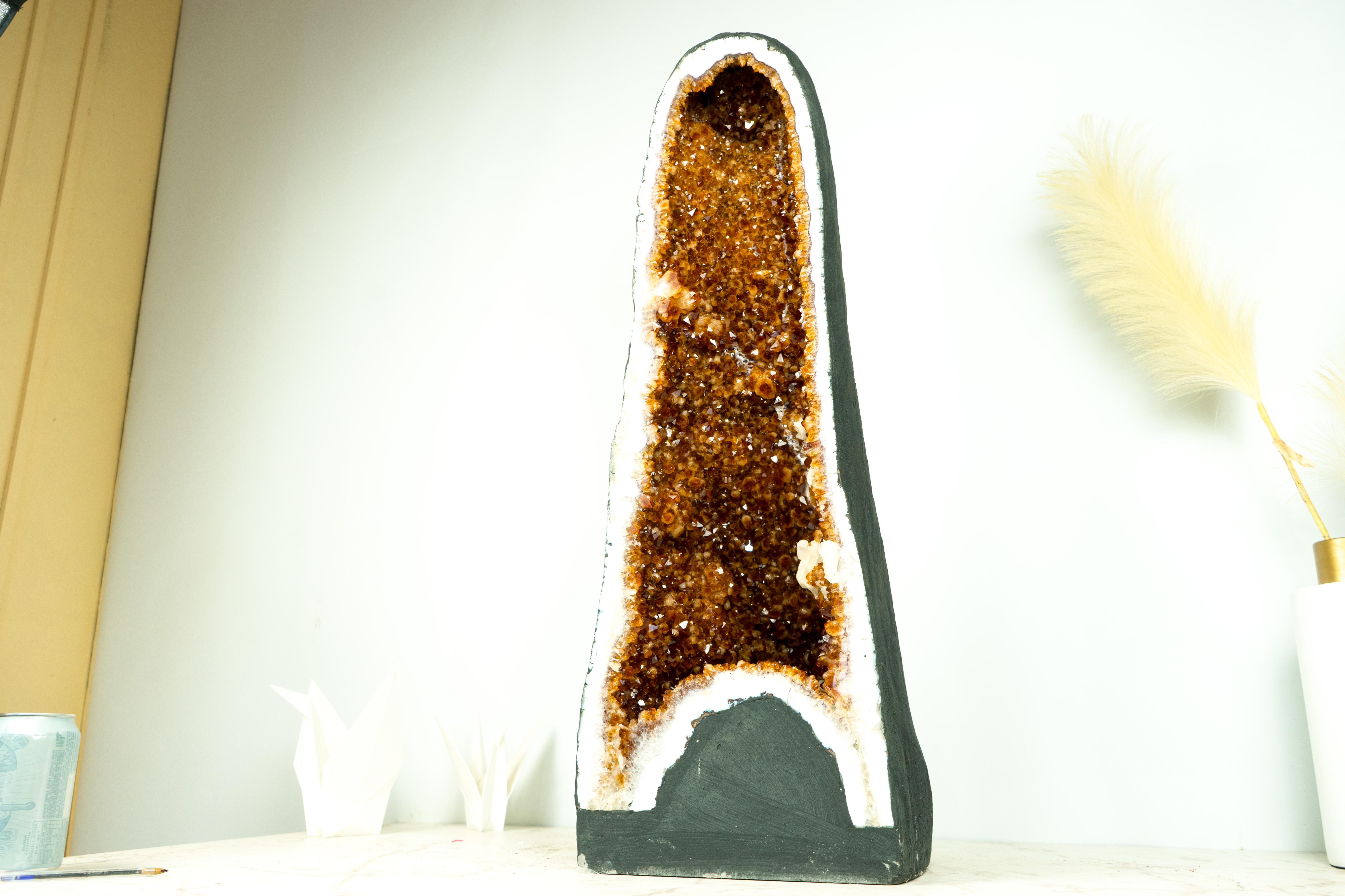 Brazilian Sculptural Tall Citrine Geode Cathedral with High-Grade Madeira Citrine For Sale
