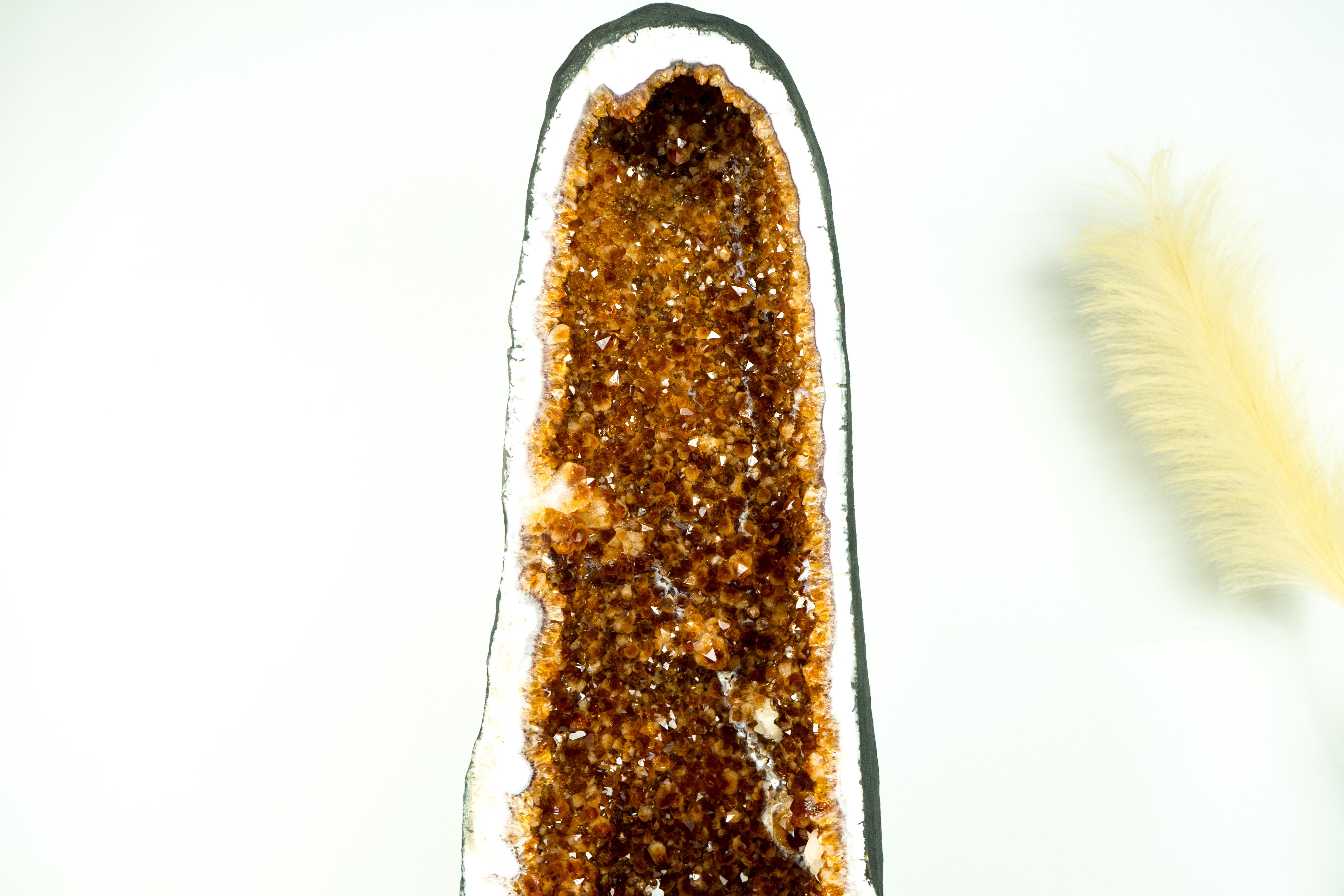Crystal Sculptural Tall Citrine Geode Cathedral with High-Grade Madeira Citrine For Sale