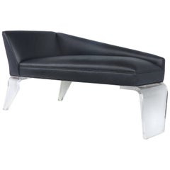 Sculptural Tapered Chaise with Leather Upholstery and Lucite Legs