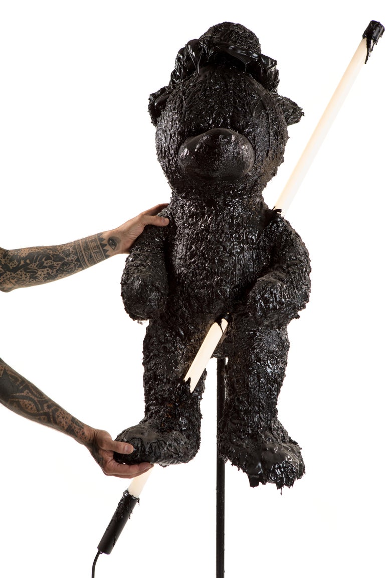 Black TAR Teddy Bear Floor Lamp or Sculpture, 21st Century by Mattia