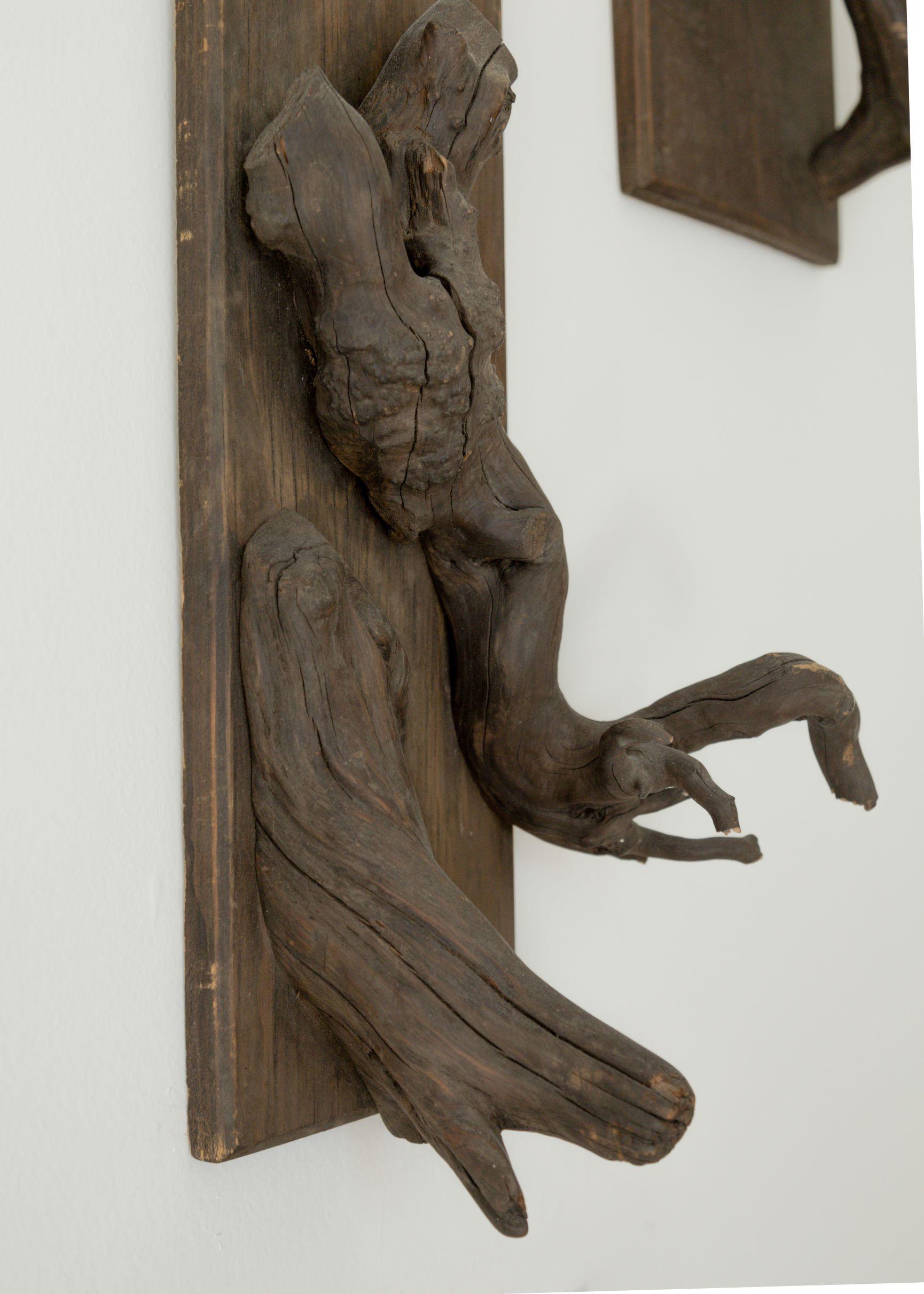 Set of three sculptural wood taxidermy mounts.