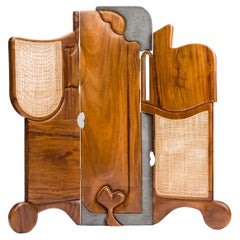Sculptural Teak and Stone Folding Screen by Kim Mupangilaï