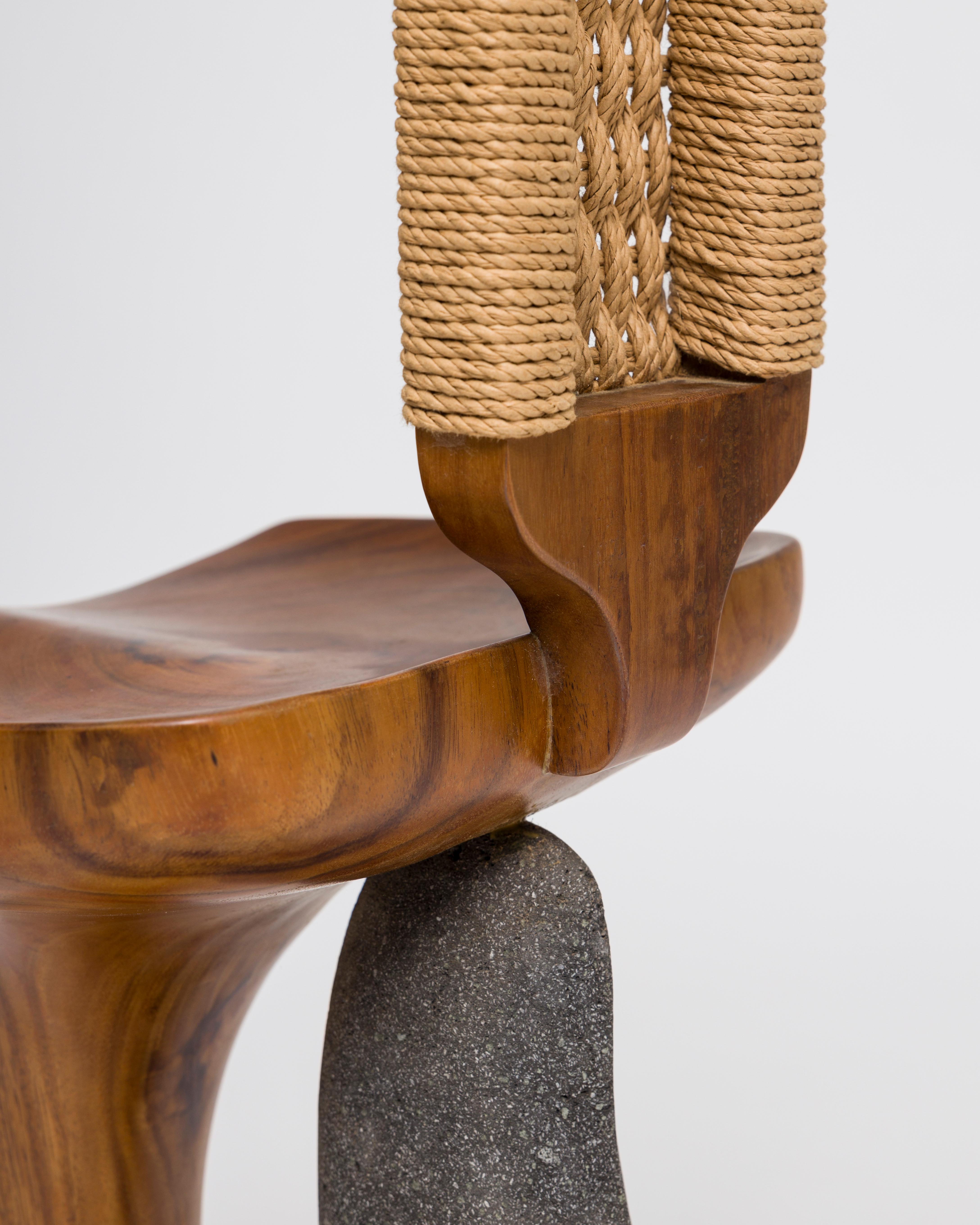 Contemporary Sculptural Teak and Stone Pedestal-Style Side Chair by Kim Mupangilaï