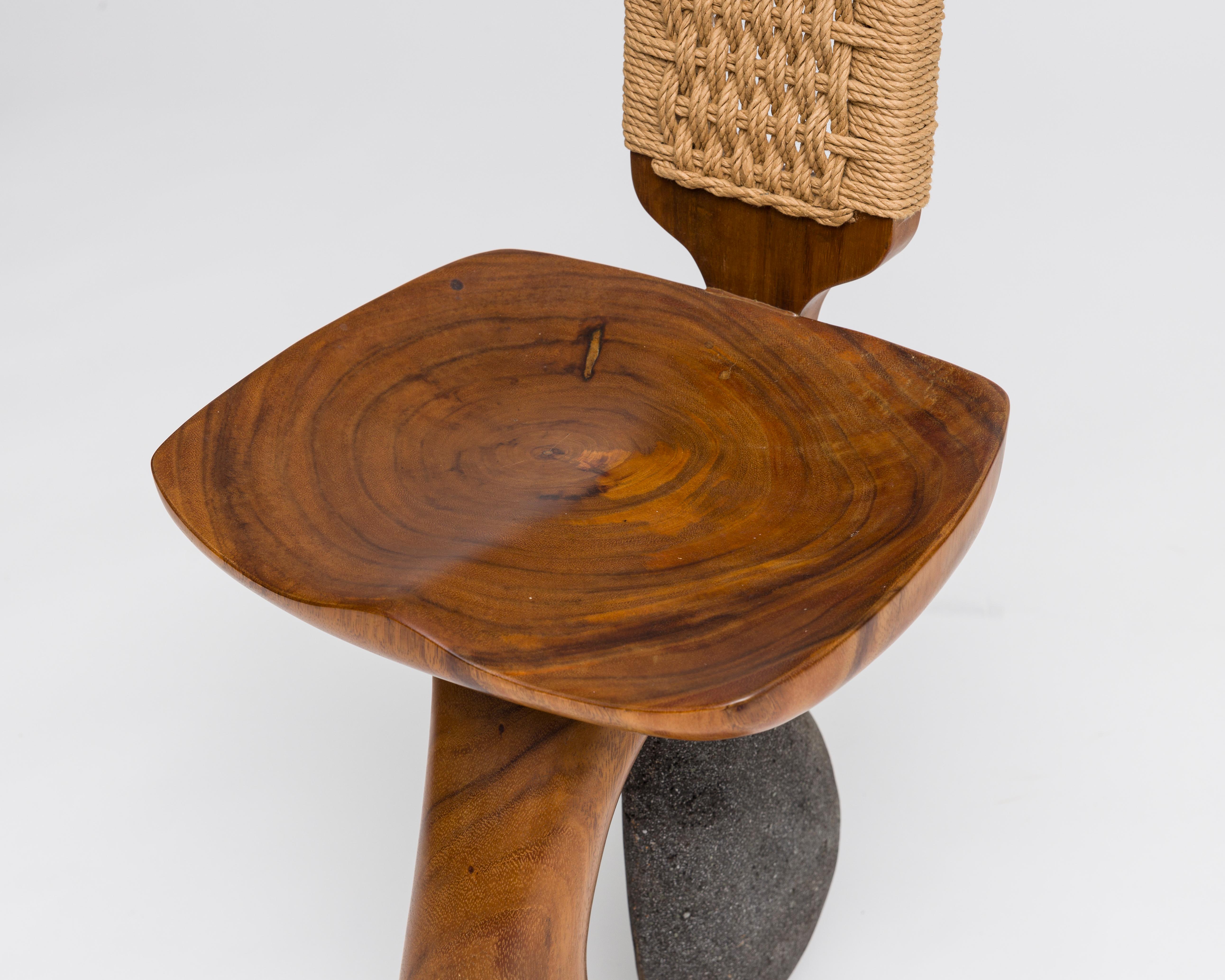 Sculptural Teak and Stone Pedestal-Style Side Chair by Kim Mupangilaï 2