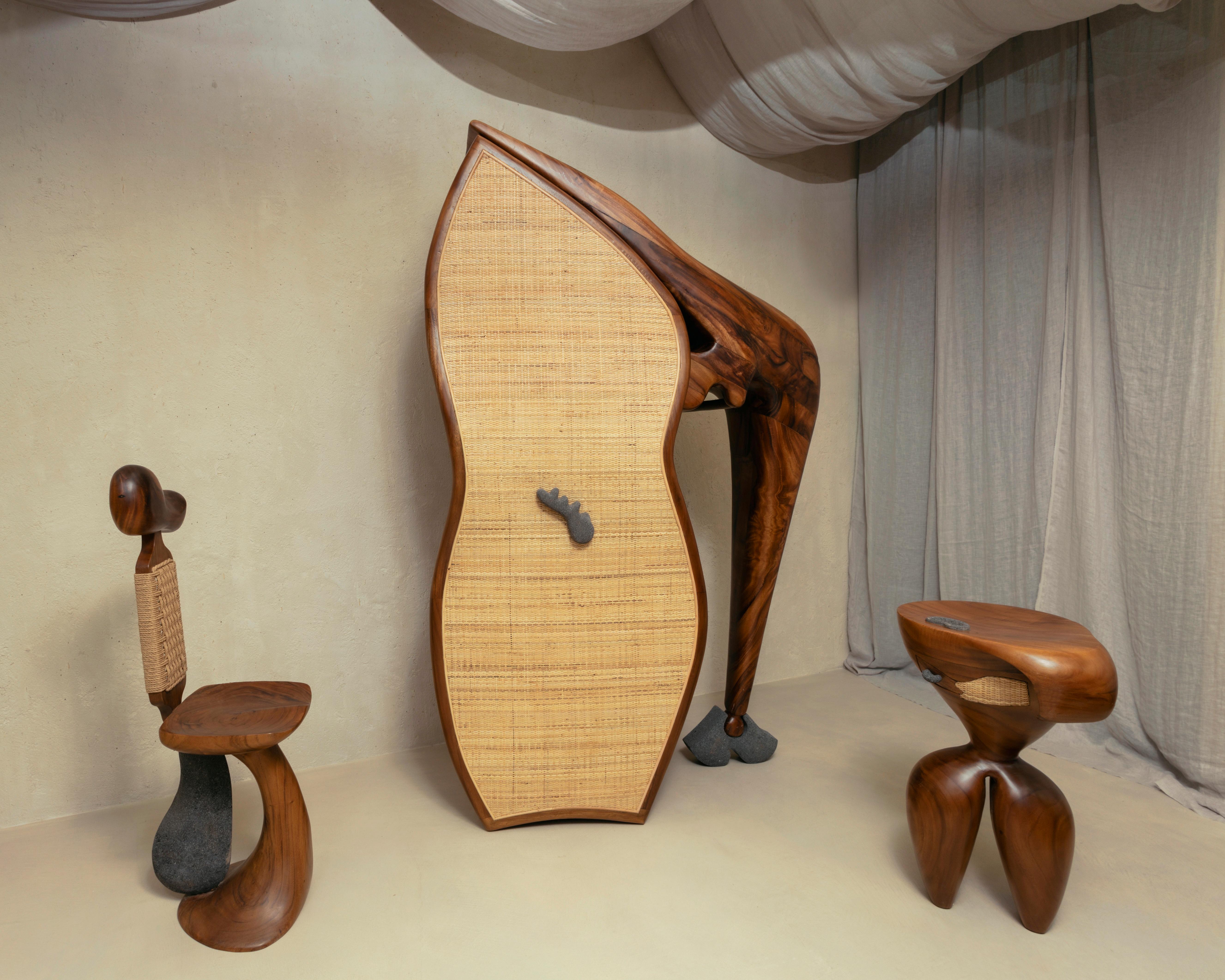 Sculptural Teak and Stone Pedestal-Style Side Chair by Kim Mupangilaï 4
