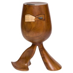 Sculptural Teak and Stone Two-Footed Side Table by Kim Mupangilaï