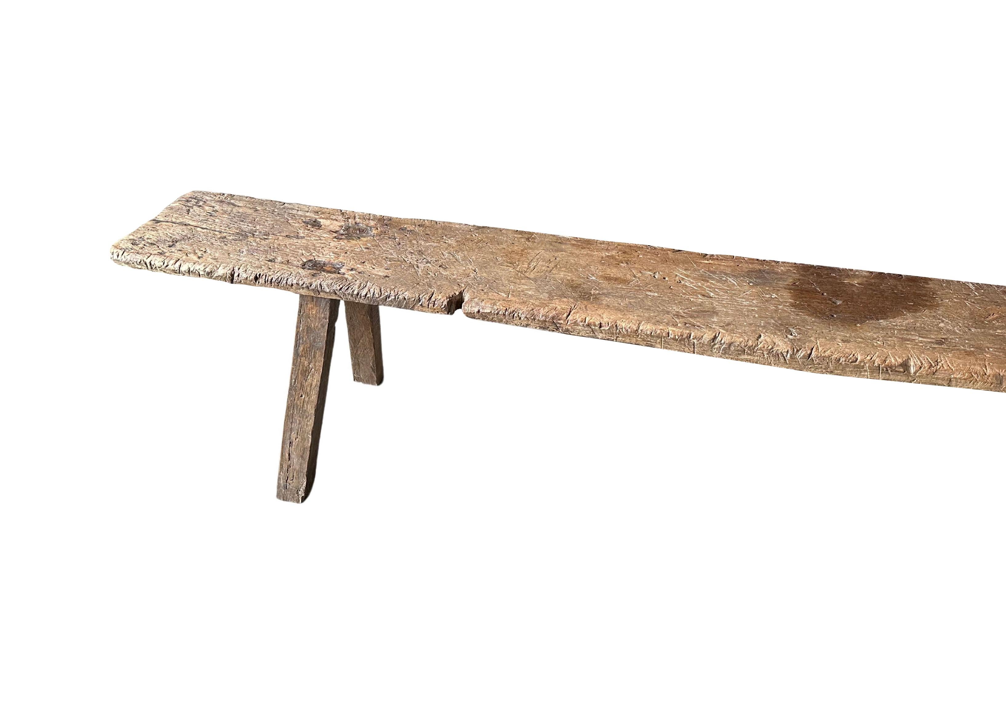 Indonesian Sculptural Teak Bench Hand-Carved from Madura Island, Java, Indonesia, C. 1950