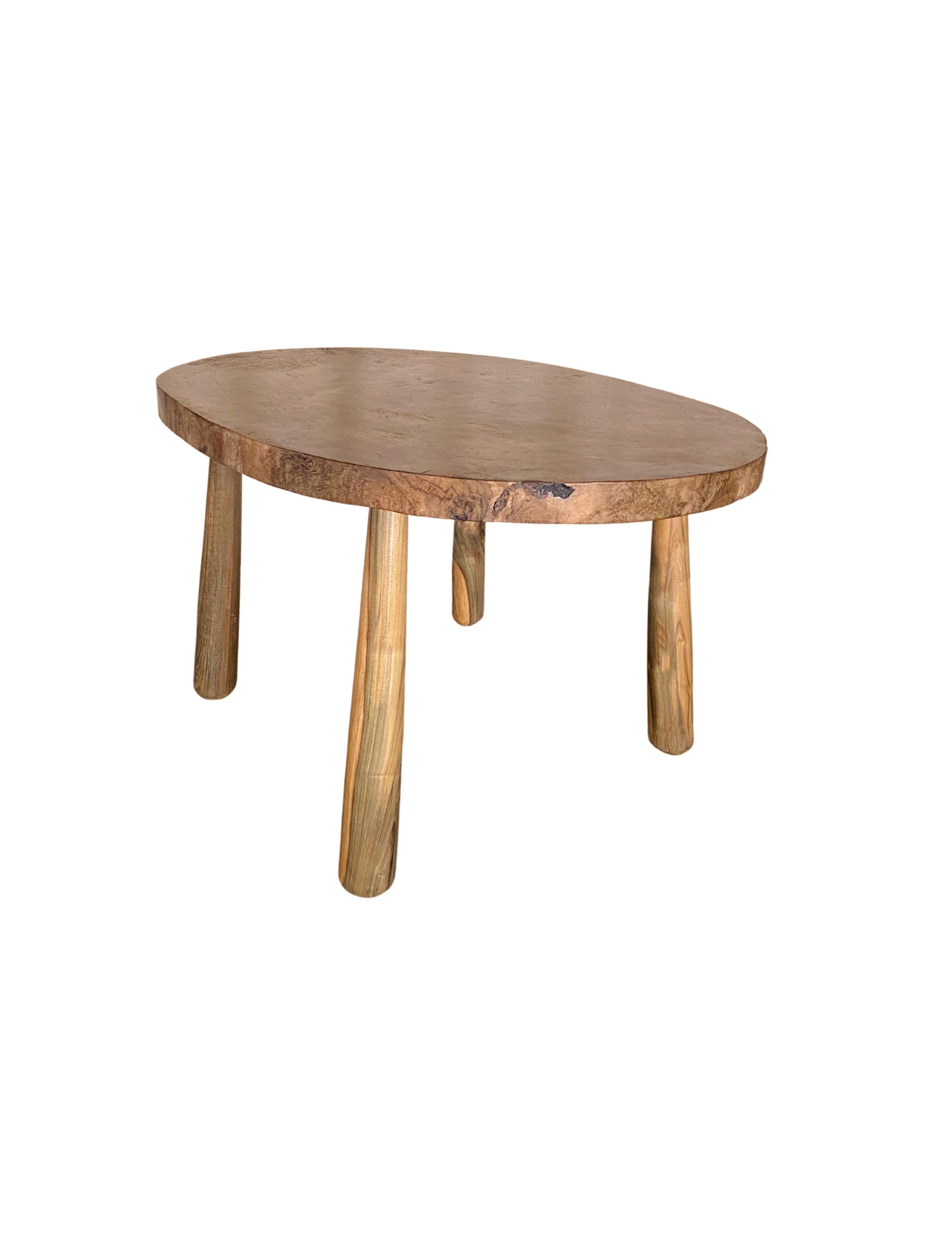 Organic Modern Sculptural Teak Burl Wood Side Table For Sale