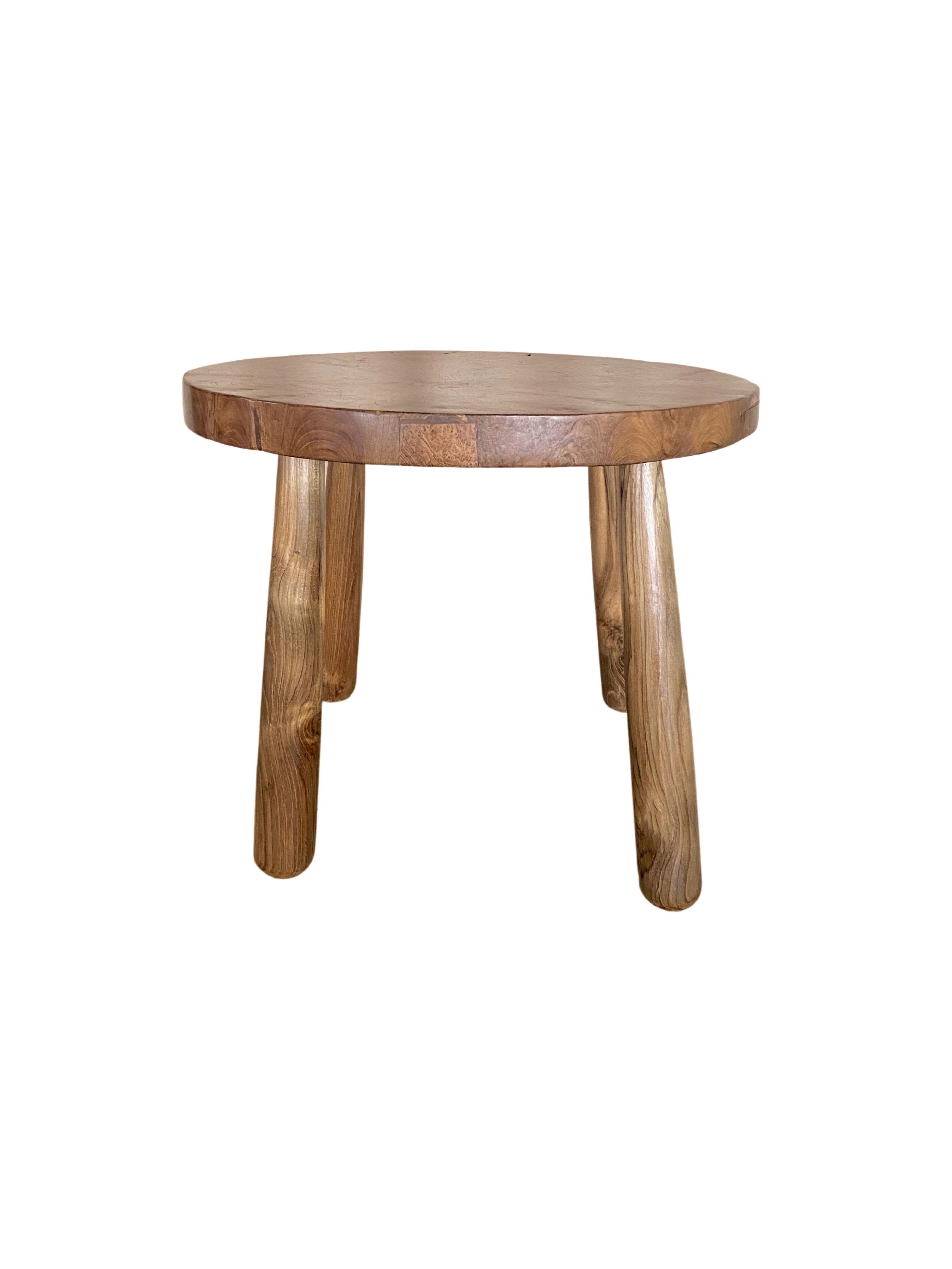 Hand-Carved Sculptural Teak Burl Wood Side Table For Sale