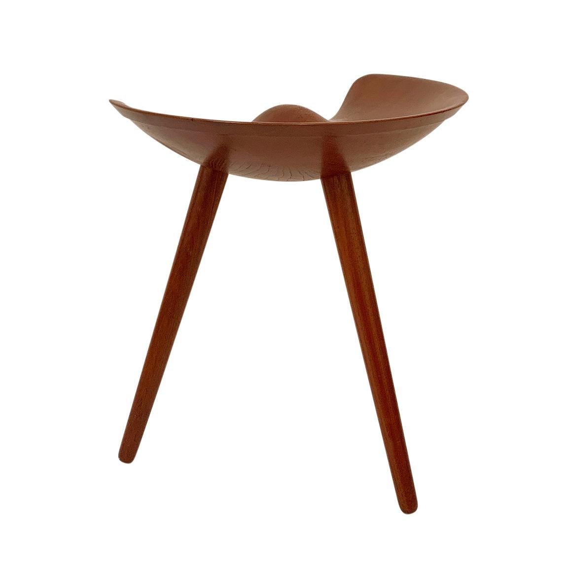 Iconic solid teak stool by Mogens Lassen for cabinetmaker K. Thomsen, Denmark, circa 1942. Stamped 
