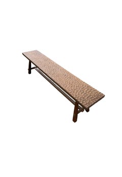 Sculptural Teak Wood Bench Carved Detailing, Modern Organic