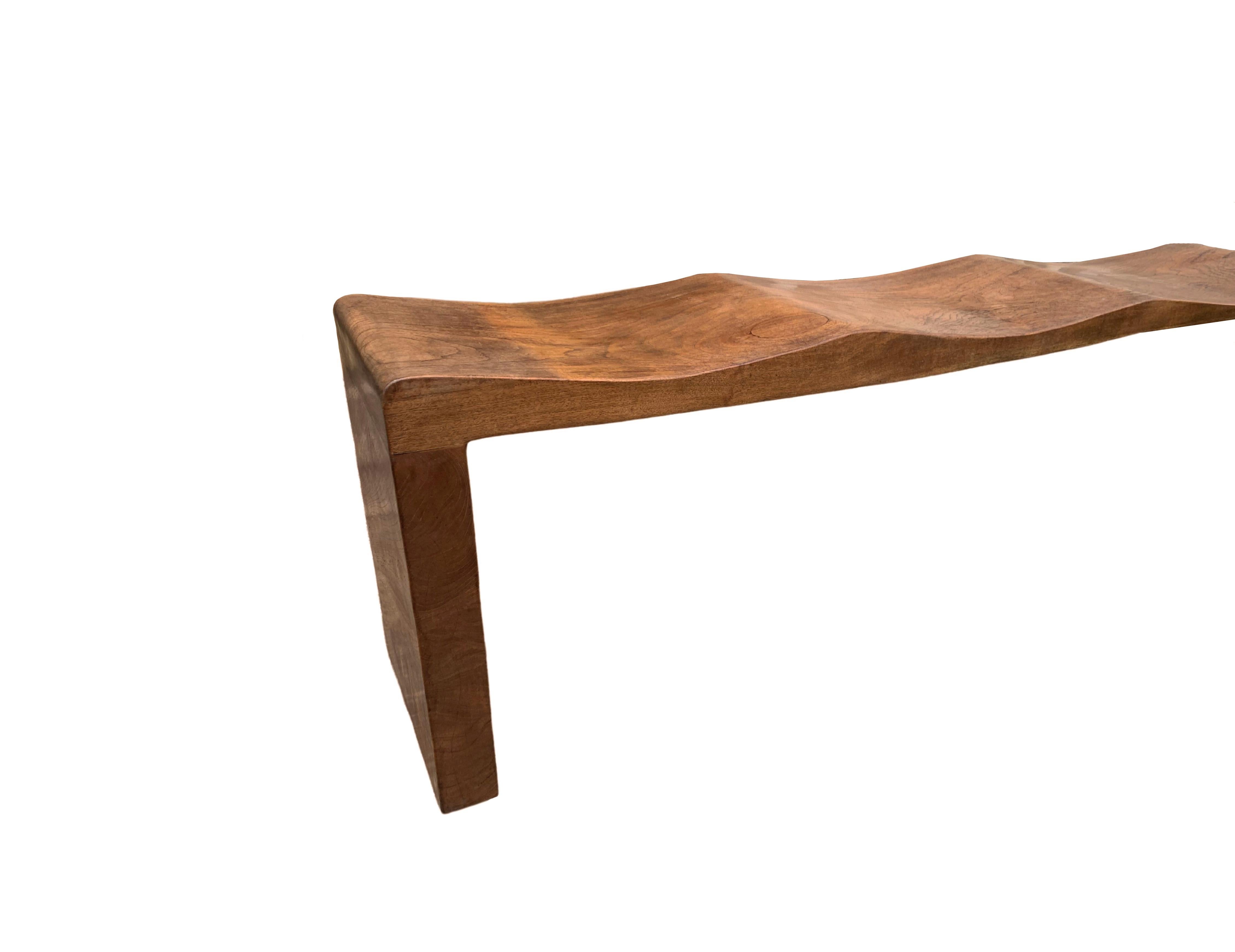 Sculptural Teak Wood Bench Modern Organic 4 Person For Sale at 1stDibs