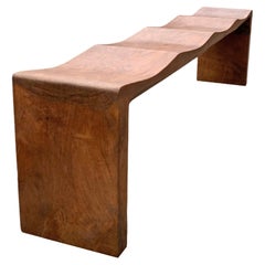 Sculptural Teak Wood Bench Modern Organic 4 Person