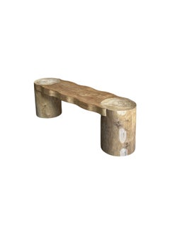 Sculptural Teak Wood Bench, Modern Organic, Cylindrical Legs