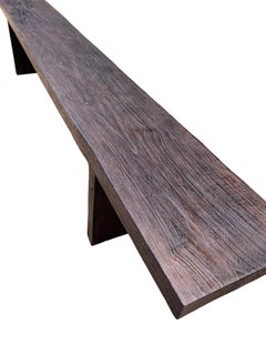 Banc sculptural en bois de teck moderne, organique, textures étonnantes, finition Espresso