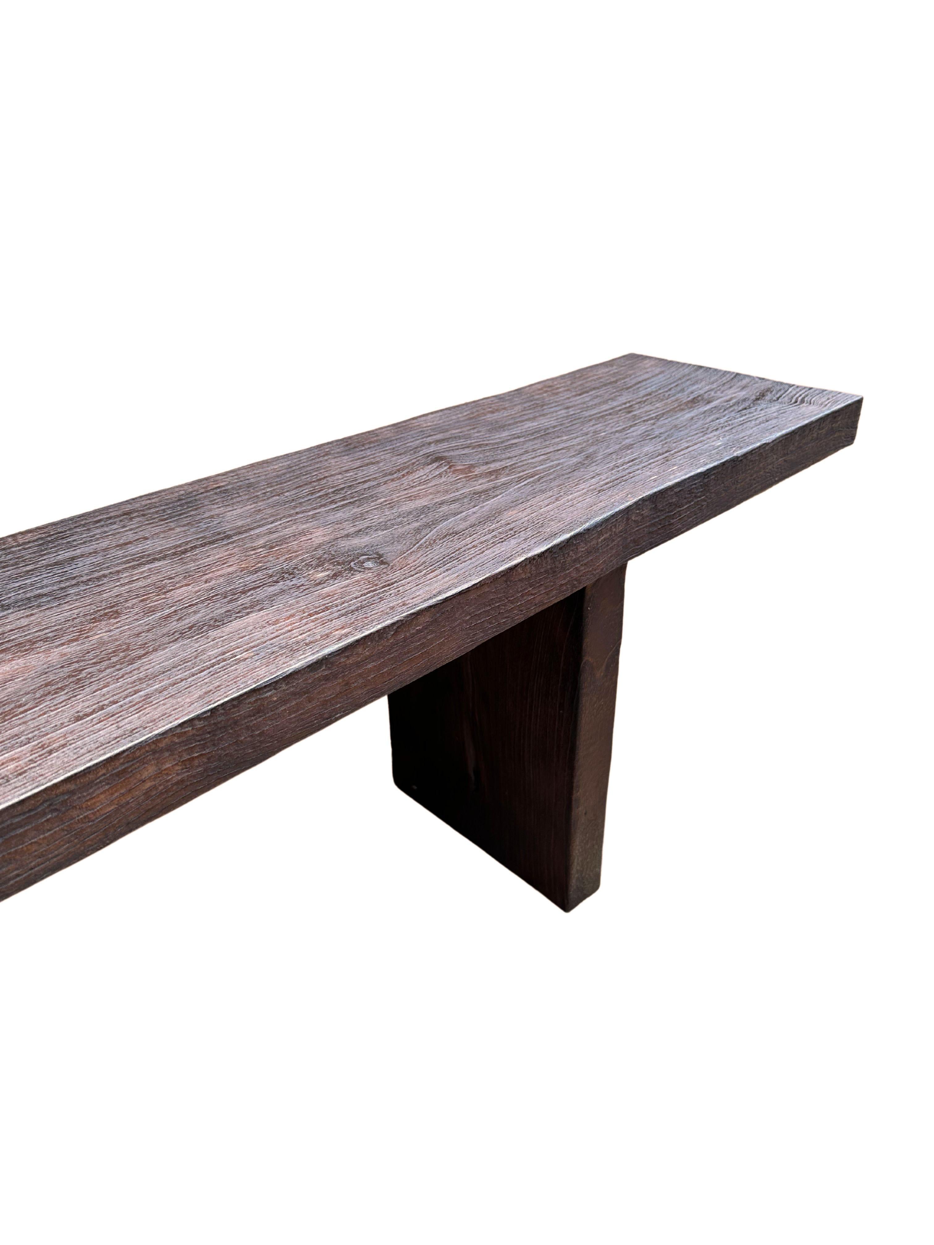 Other Sculptural Teak Wood Bench Modern Organic, Stunning Textures, Espresso Finish For Sale