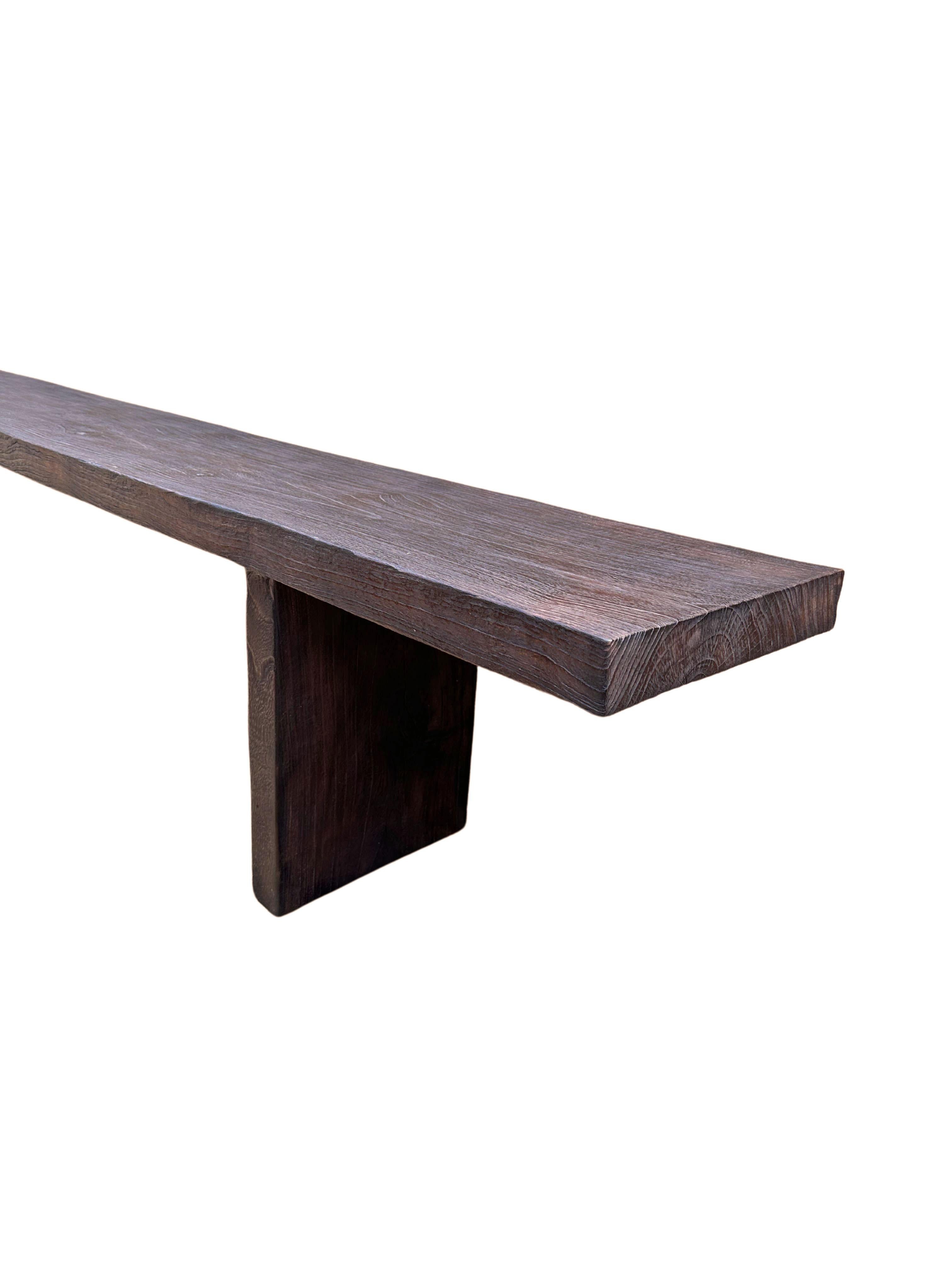 Contemporary Sculptural Teak Wood Bench Modern Organic, Stunning Textures, Espresso Finish For Sale