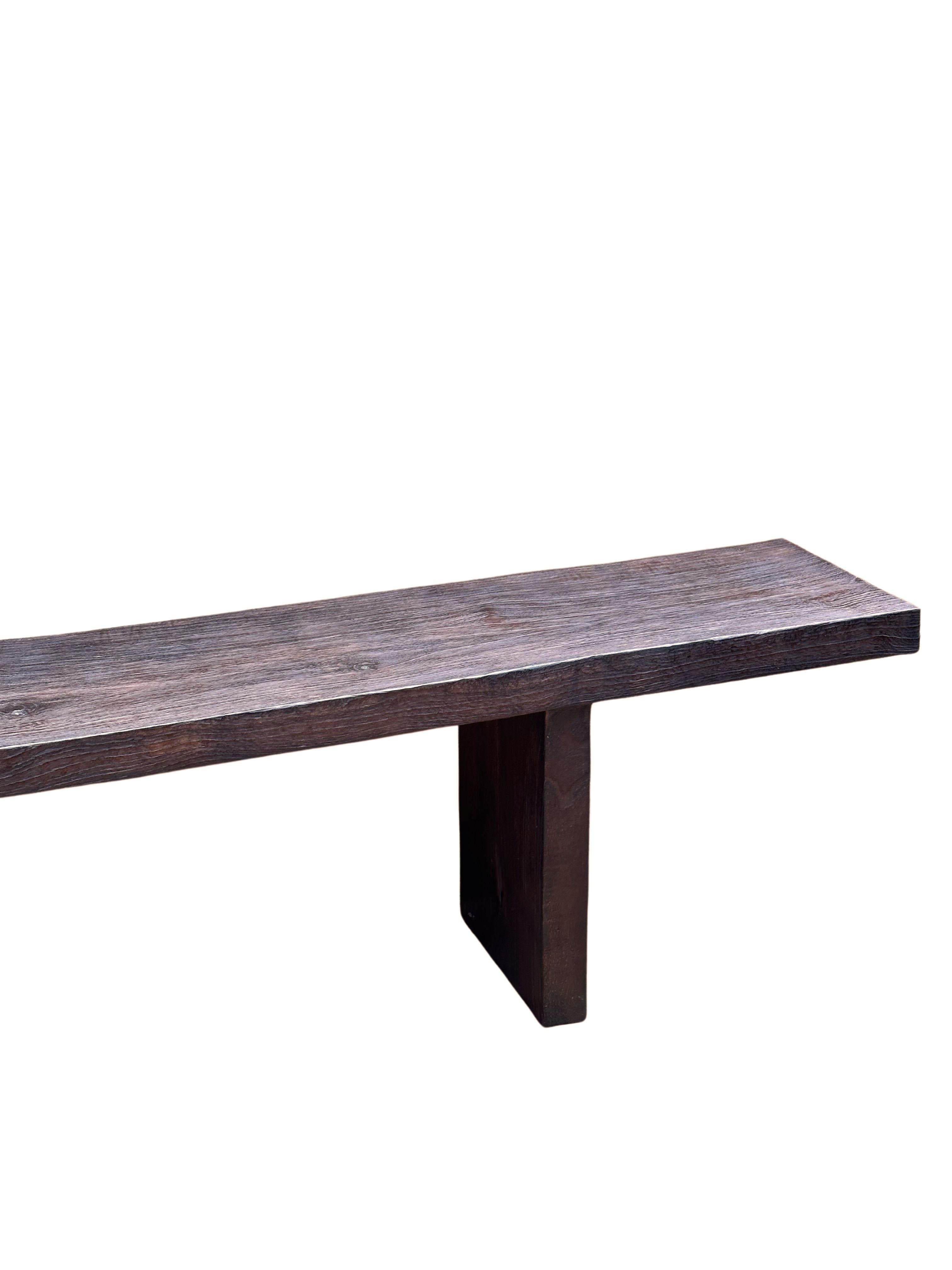 Sculptural Teak Wood Bench Modern Organic, Stunning Textures, Espresso Finish For Sale 2