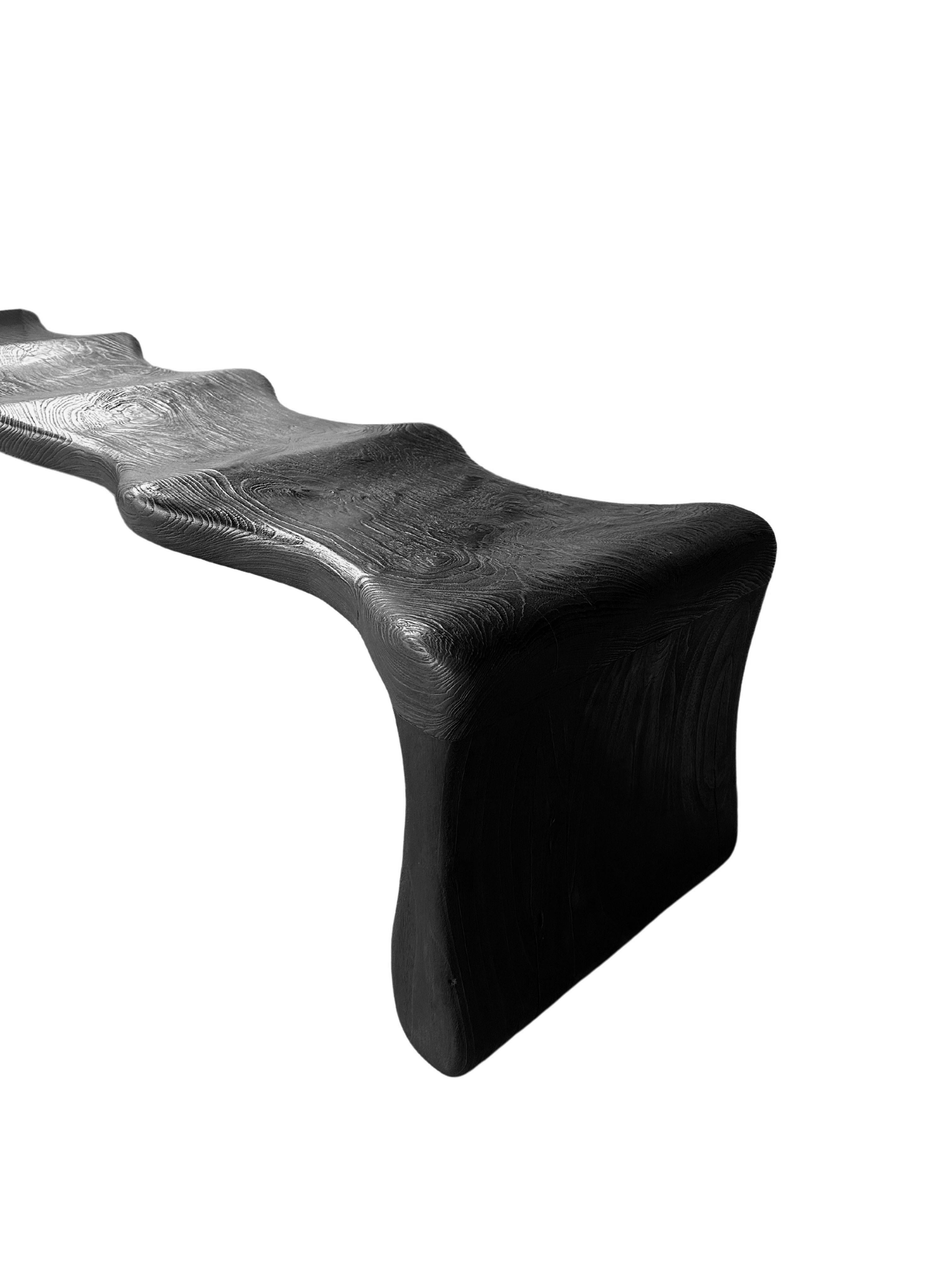 Sculptural Teak Wood Bench, Modern Organic, Stunning Wood Textures, Burnt Finish In New Condition For Sale In Jimbaran, Bali