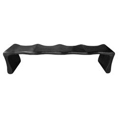 Sculptural Teak Wood Bench, Modern Organic, Stunning Wood Textures, Burnt Finish