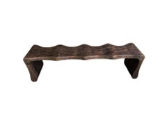 Banc sculptural en bois de teck, Modernity Organic, Stunning Wood Textures, Dark Brown